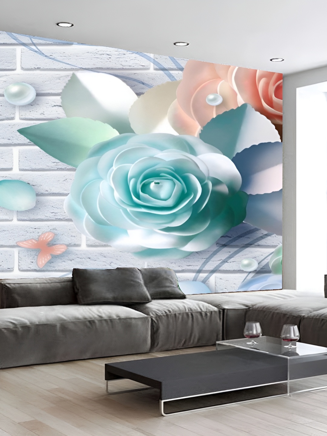 

KSHIRSA Grey & Blue Printed Self-Adhesive Wallpaper