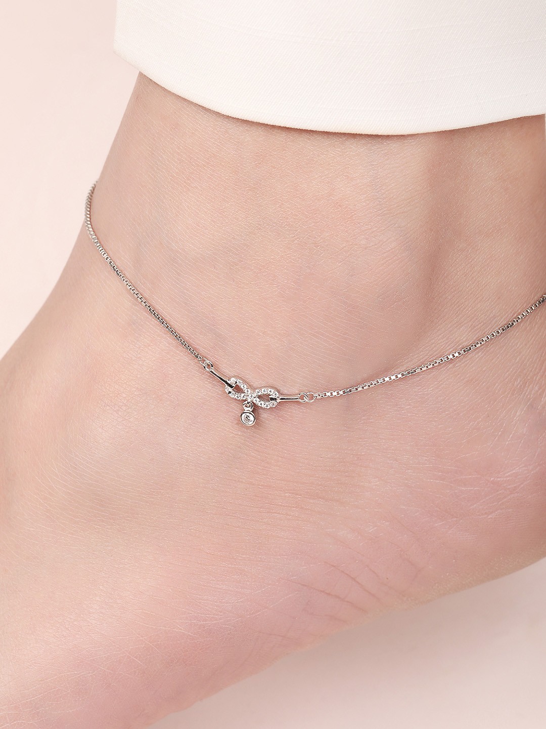 

Zavya Rhodium-Plated Artificial Stones Anklet, Silver