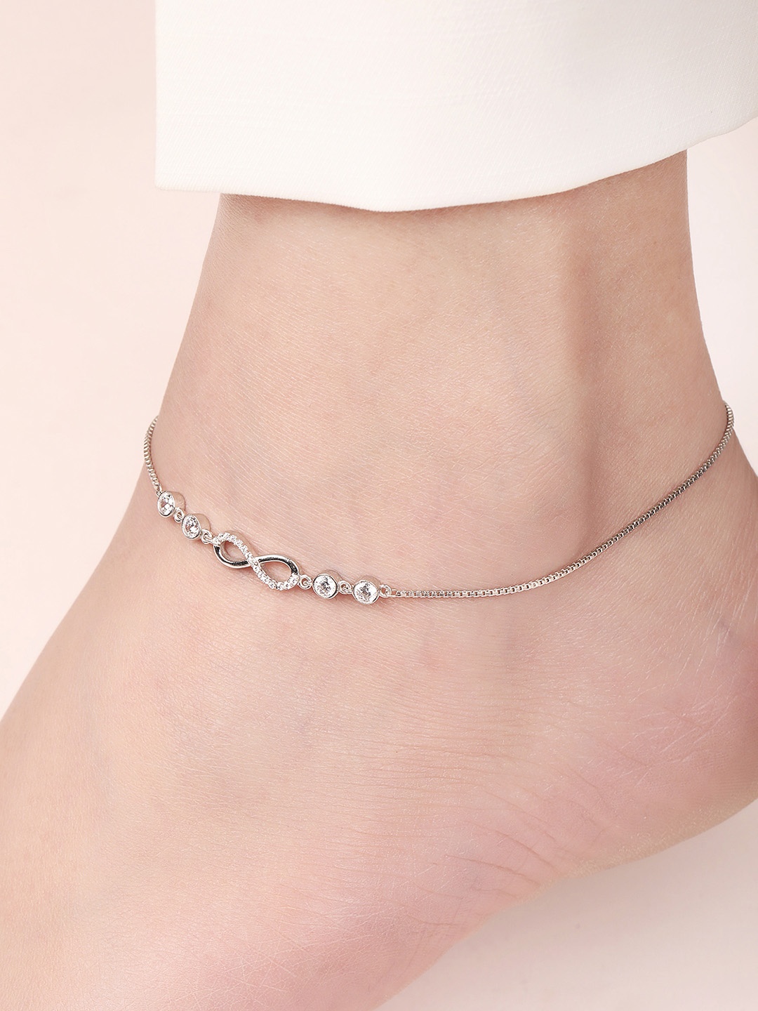 

Zavya Rhodium-Plated Artificial Stones Anklet, Silver