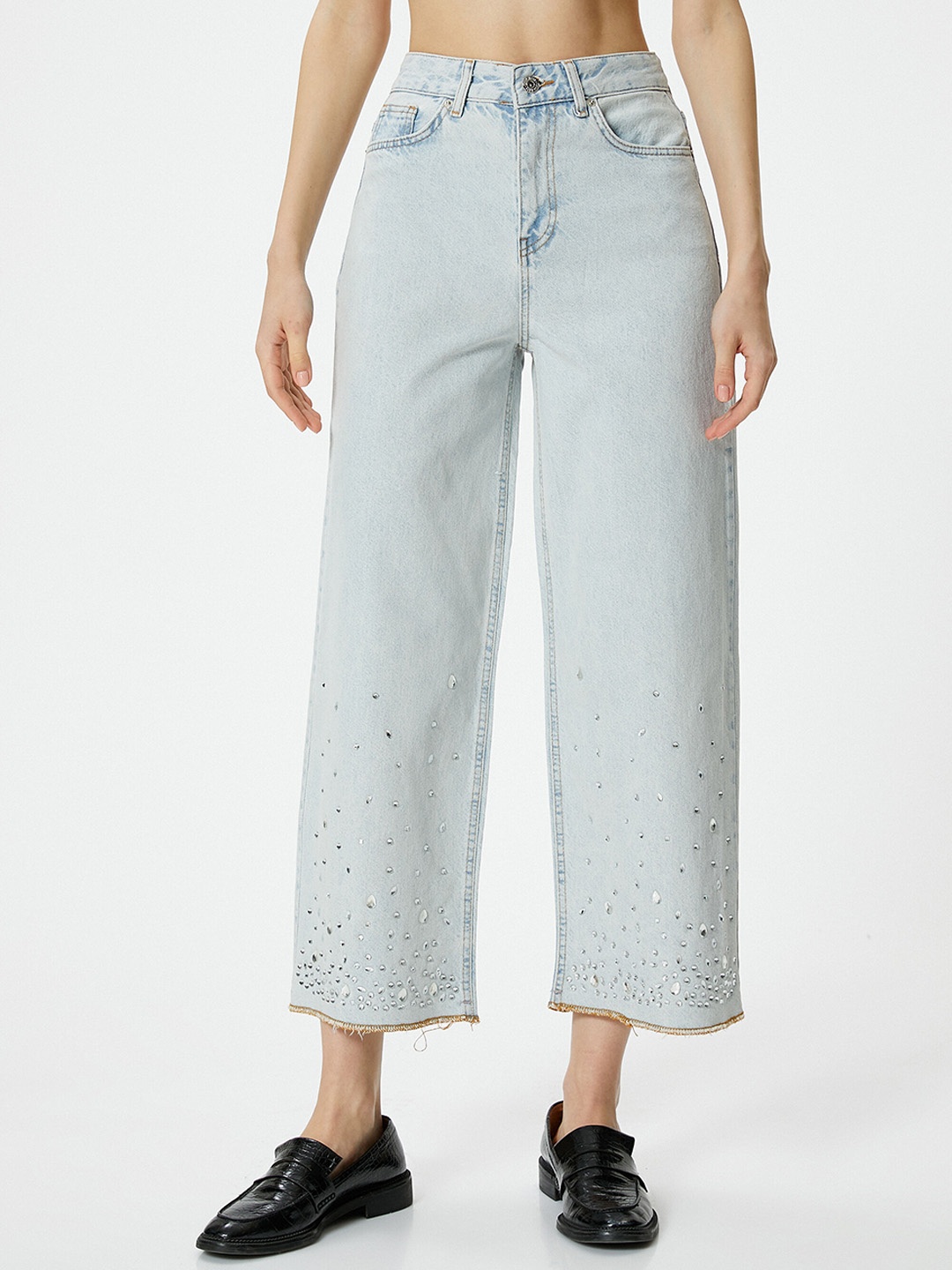 

Koton Women Straight Fit Embellished Pure Cotton Jeans, Blue