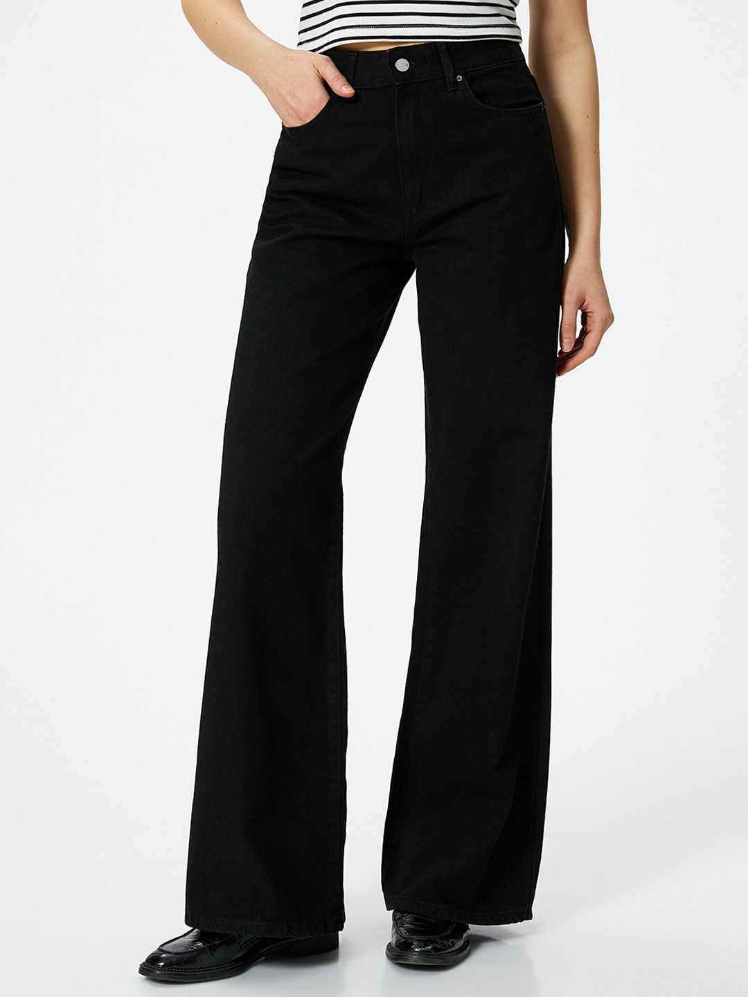 

Koton Women Straight Fit High-Rise Cotton Parallel Trouser, Black