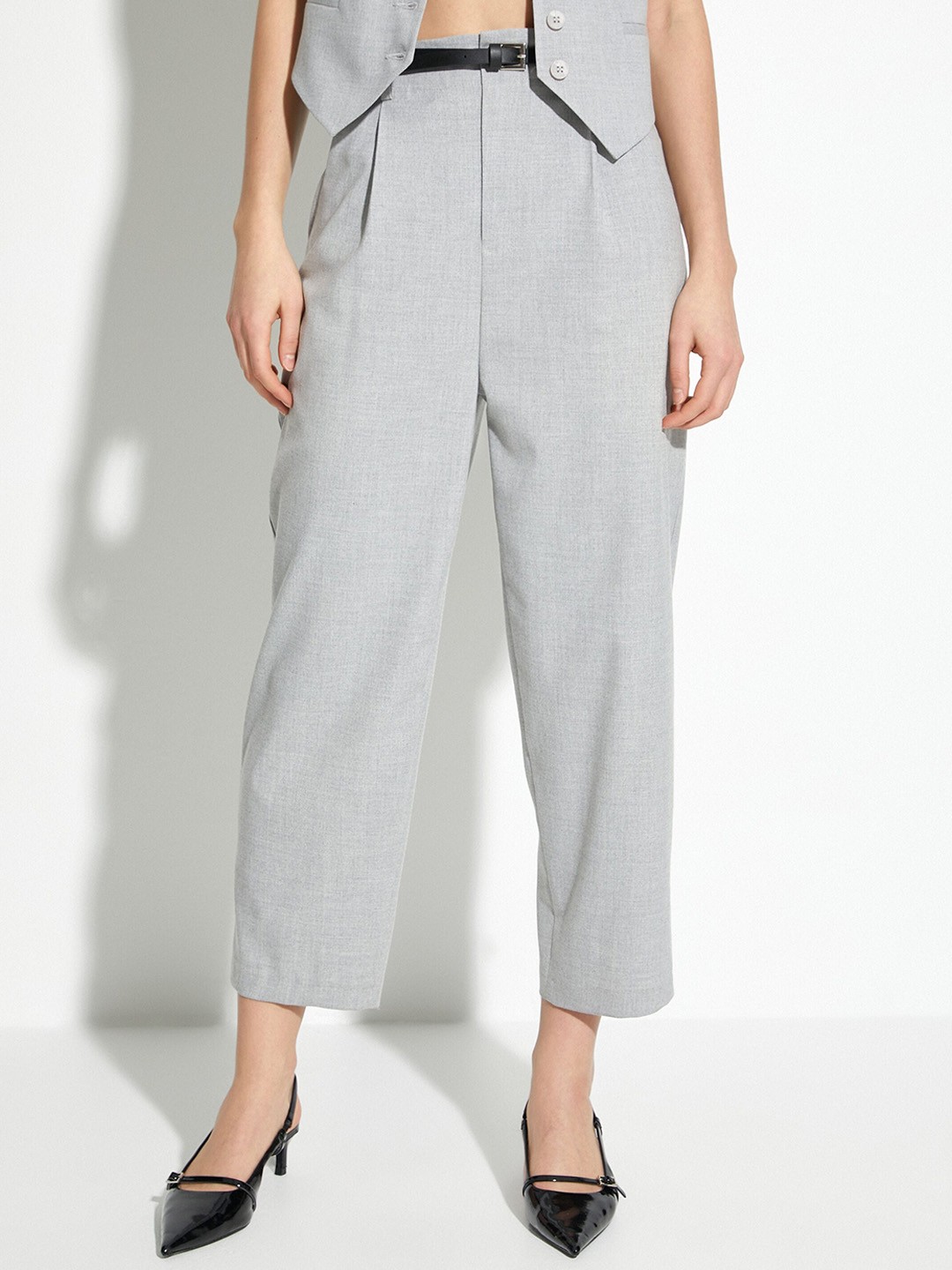 

Koton Women Straight Fit High-Rise Parallel Trousers, Grey