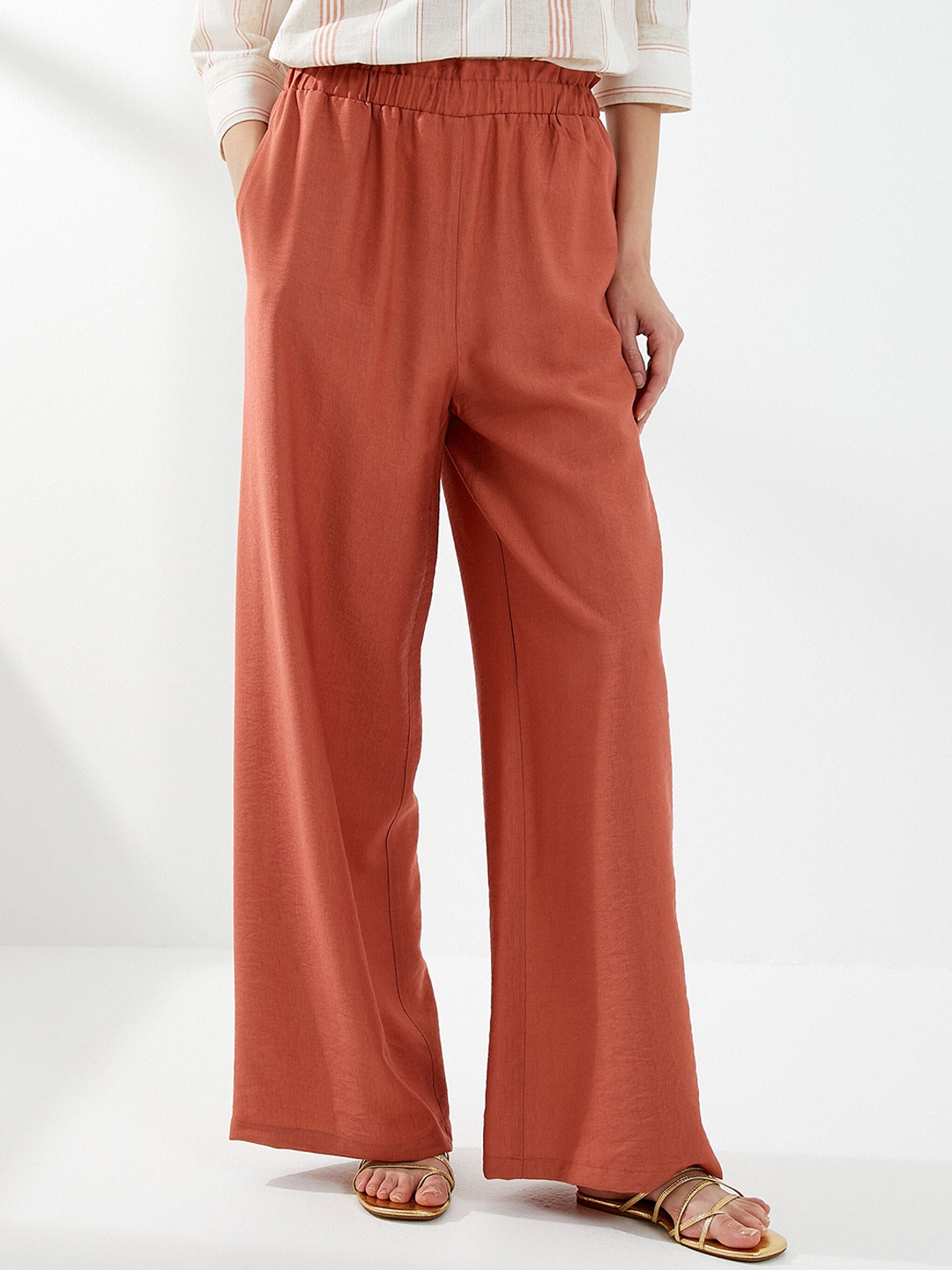 

Koton Women Straight Fit High-Rise Parallel Trousers, Brown