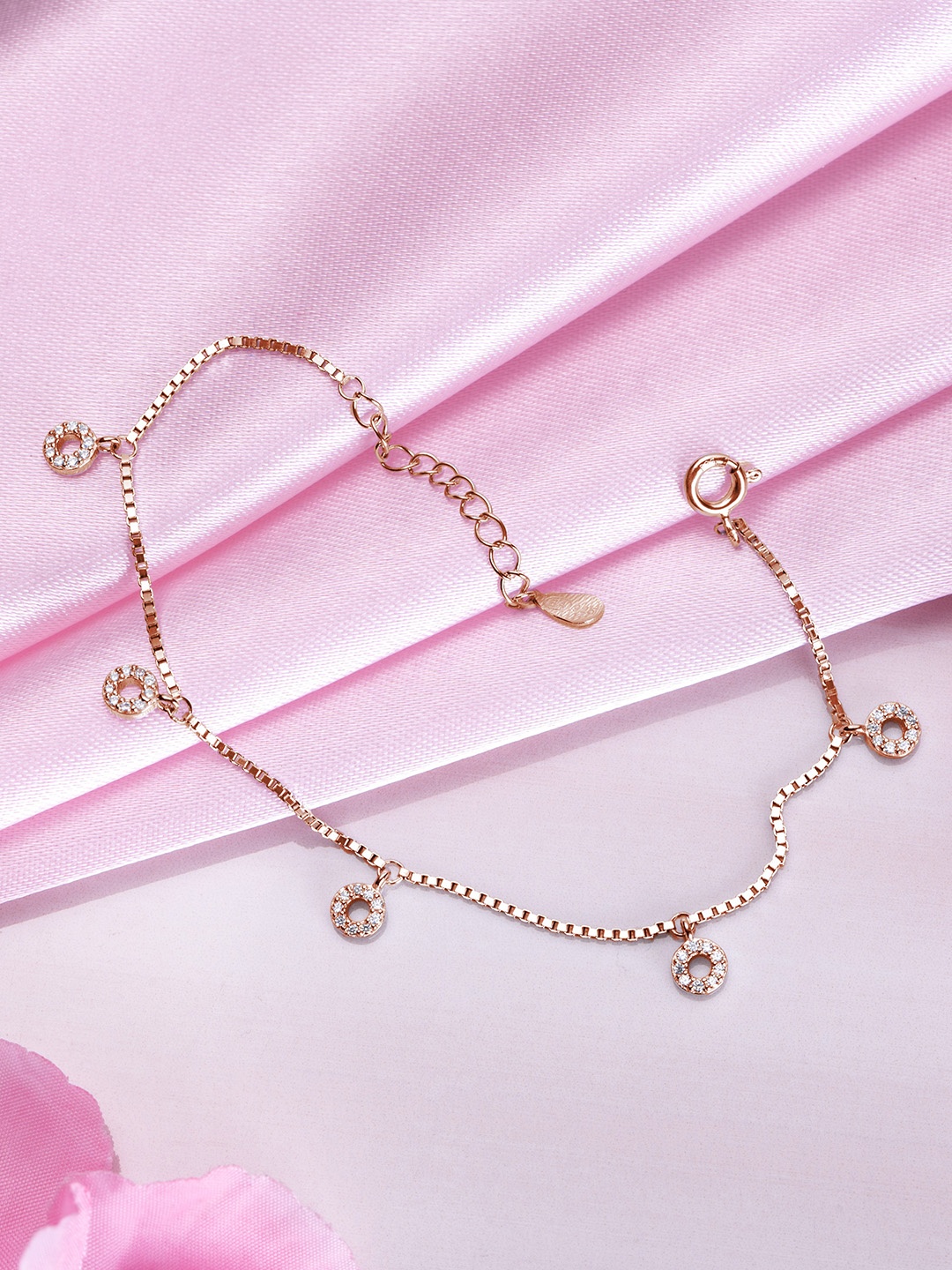 

Zavya 925 Pure Silver Cubic Zirconia Rose Gold-Plated Link Bracelet