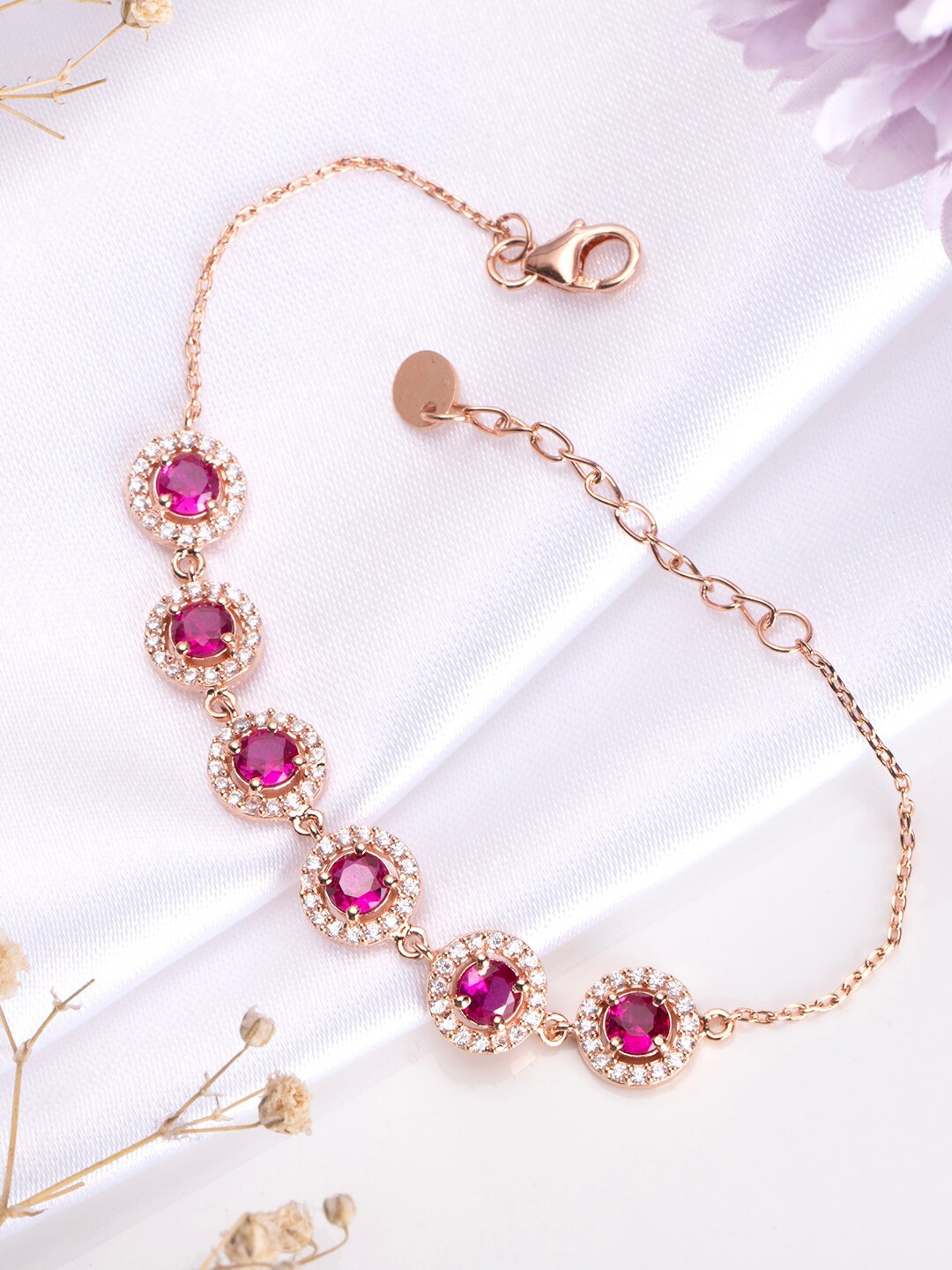 

Zavya Rose Gold-Plated 92.5 Sterling Silver Cubic Zirconia Studded Charm Bracelet