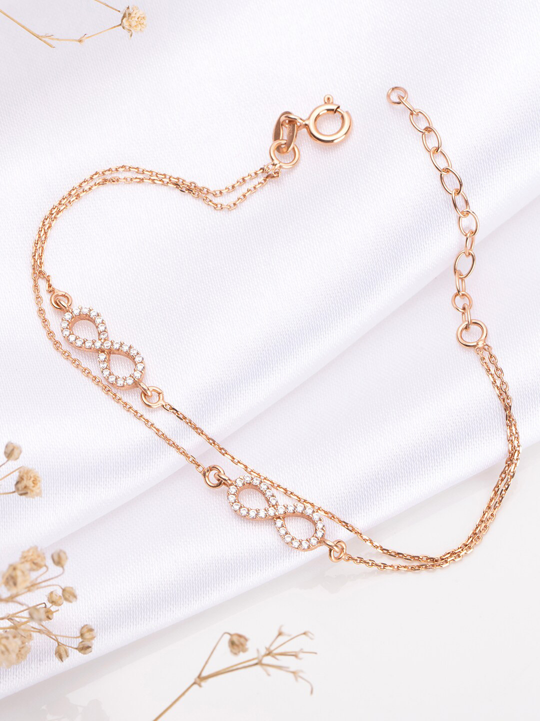

Zavya Rose Gold-Plated 92.5 Sterling Silver Cubic Zirconia Studded Link Bracelet