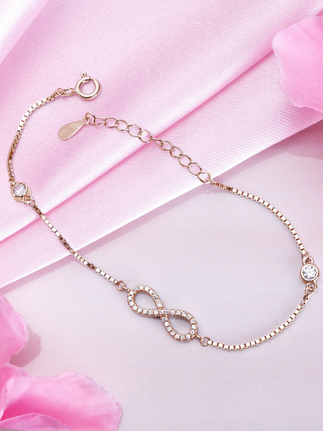 

Zavya Rose Gold-Plated 92.5 Sterling Silver Cubic Zirconia Studded Link Bracelet