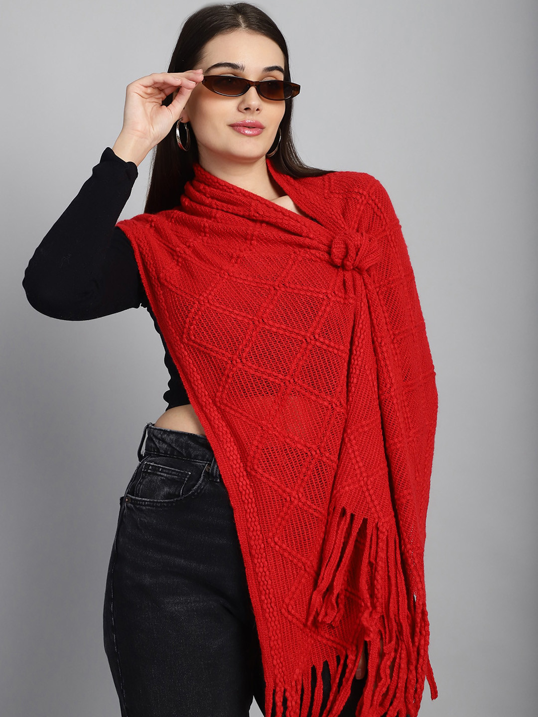 

ELLIS Women Self Design Acrylic Muffler, Red