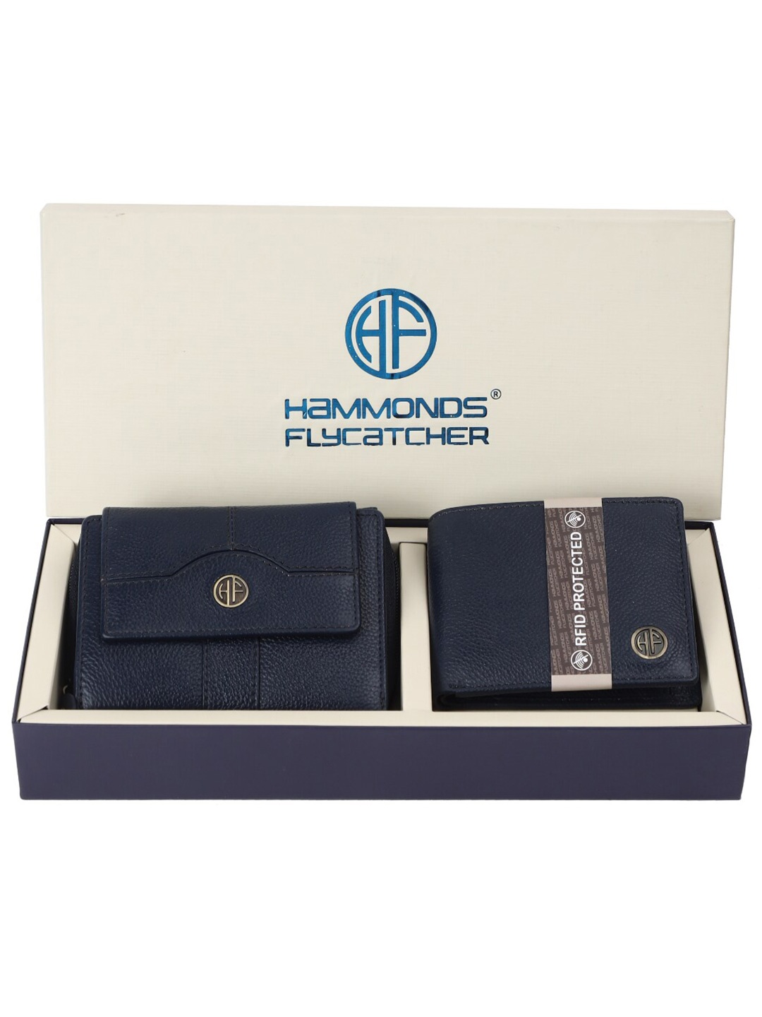 

HAMMONDS FLYCATCHER Unisex Set Of 2 Textured RFID Leather Two Fold Wallets, Blue