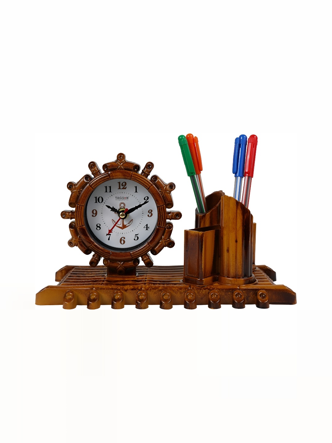 

Sigaram Brown Round Contemporary Table Clock, Yellow