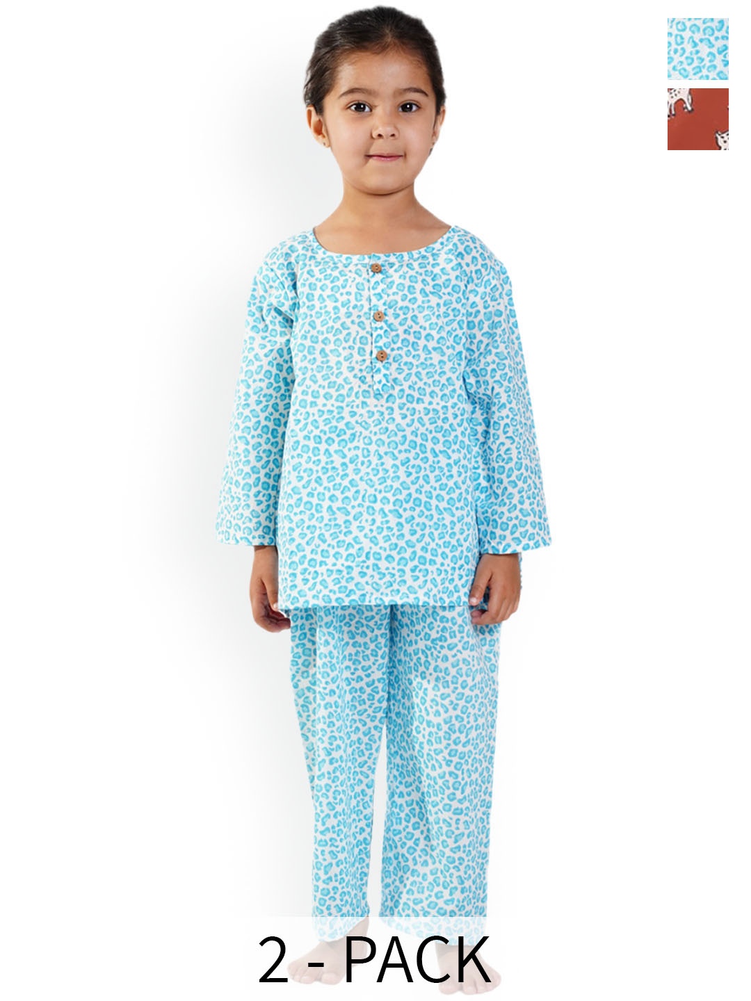 

BAESD Girls Pack Of 2 Printed Night suit, Blue