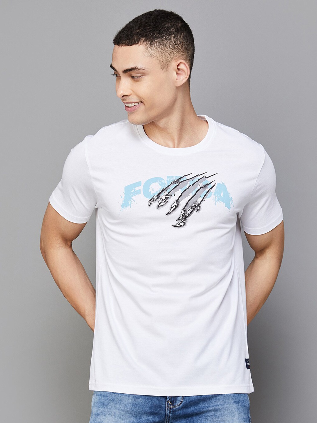 

Forca by Lifestyle Typography Printed Slim Fit Cotton T-shirt, White