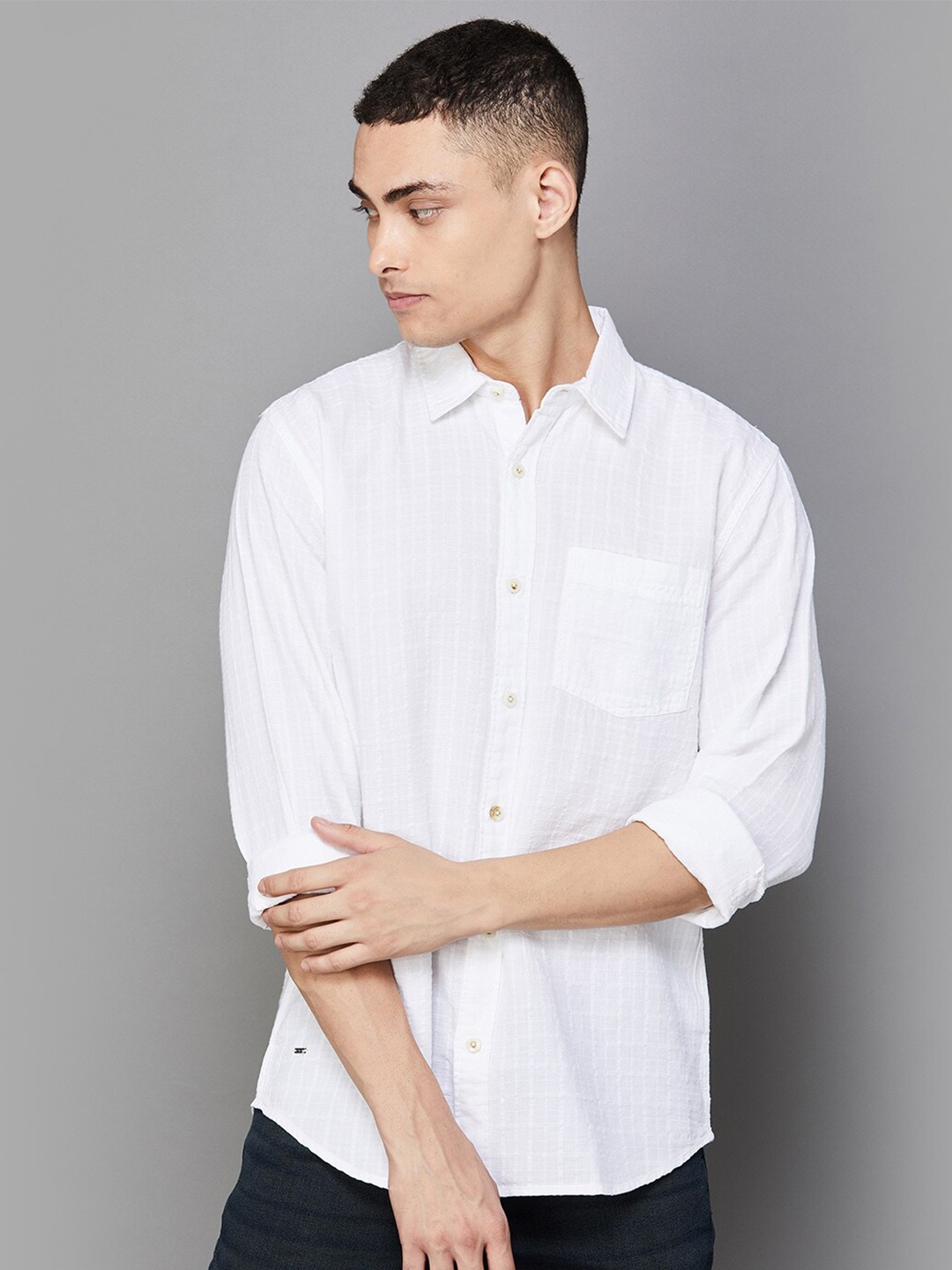 

Forca Checked Cotton Casual Shirt, White