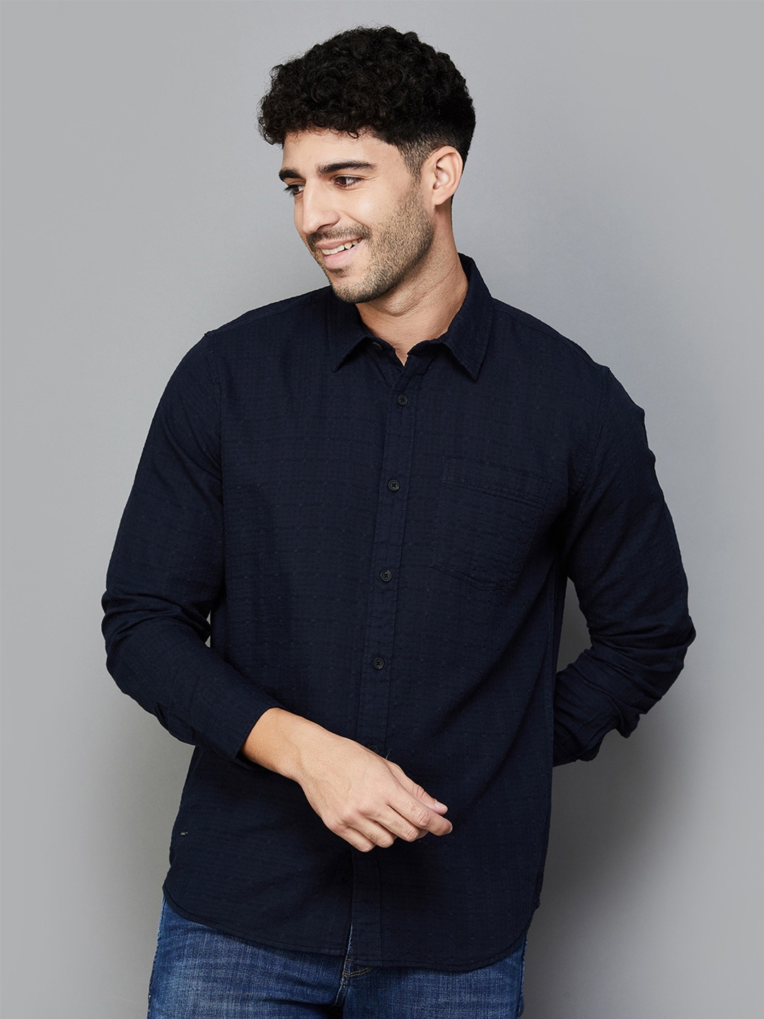 

Forca by Lifestyle Checked Cotton Casual Shirt, Navy blue