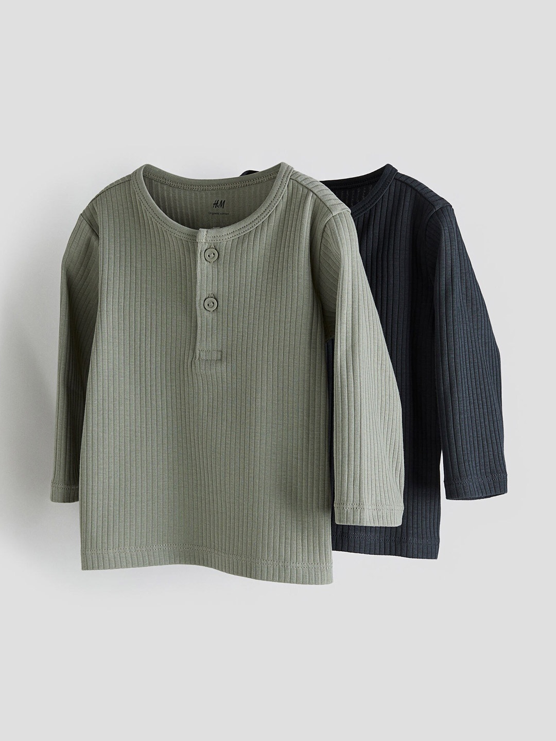 

H&M Boys 2-Pack Ribbed Jersey Tops, Green