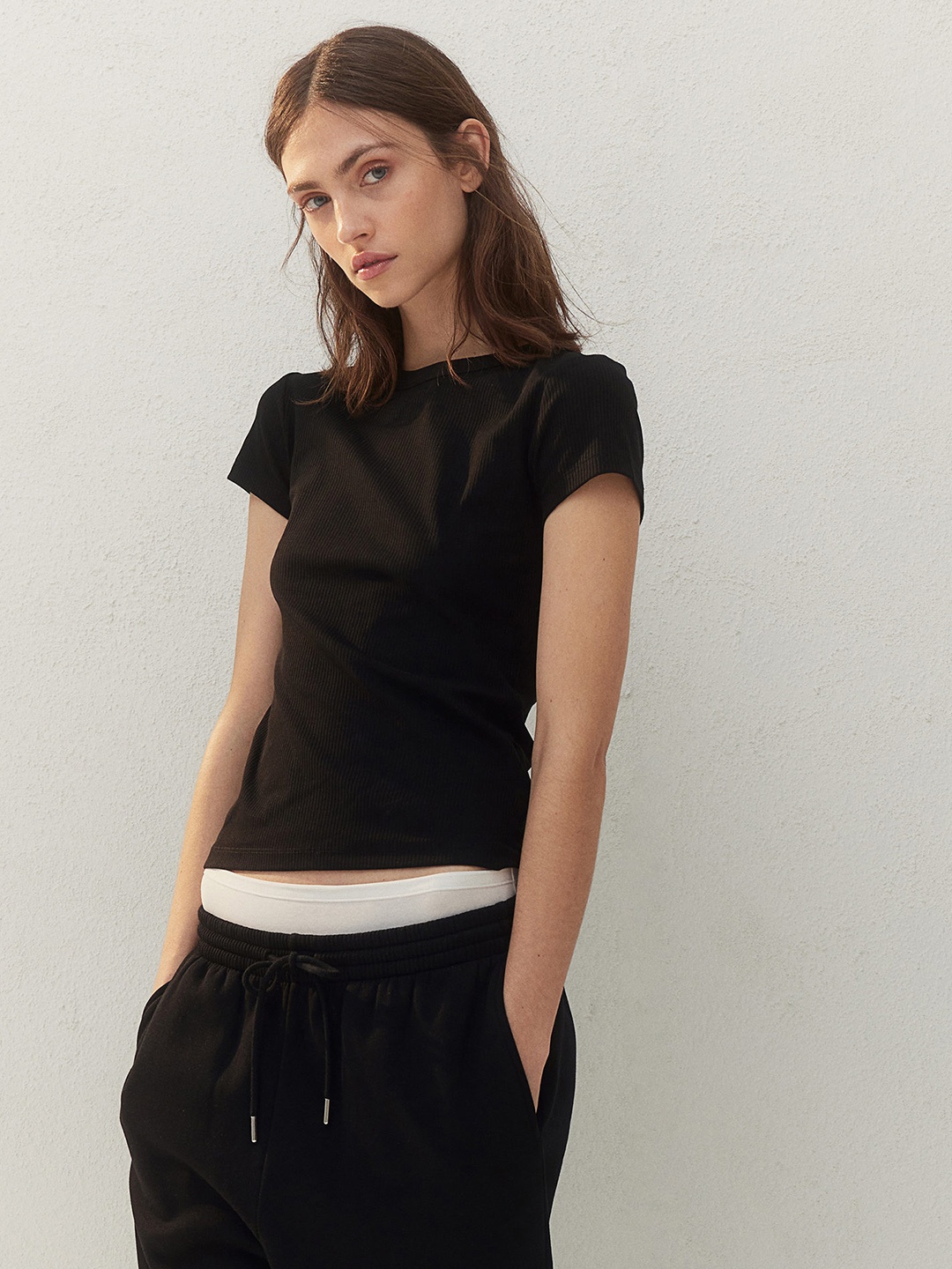 

H&M Women Ribbed T-shirt, Black