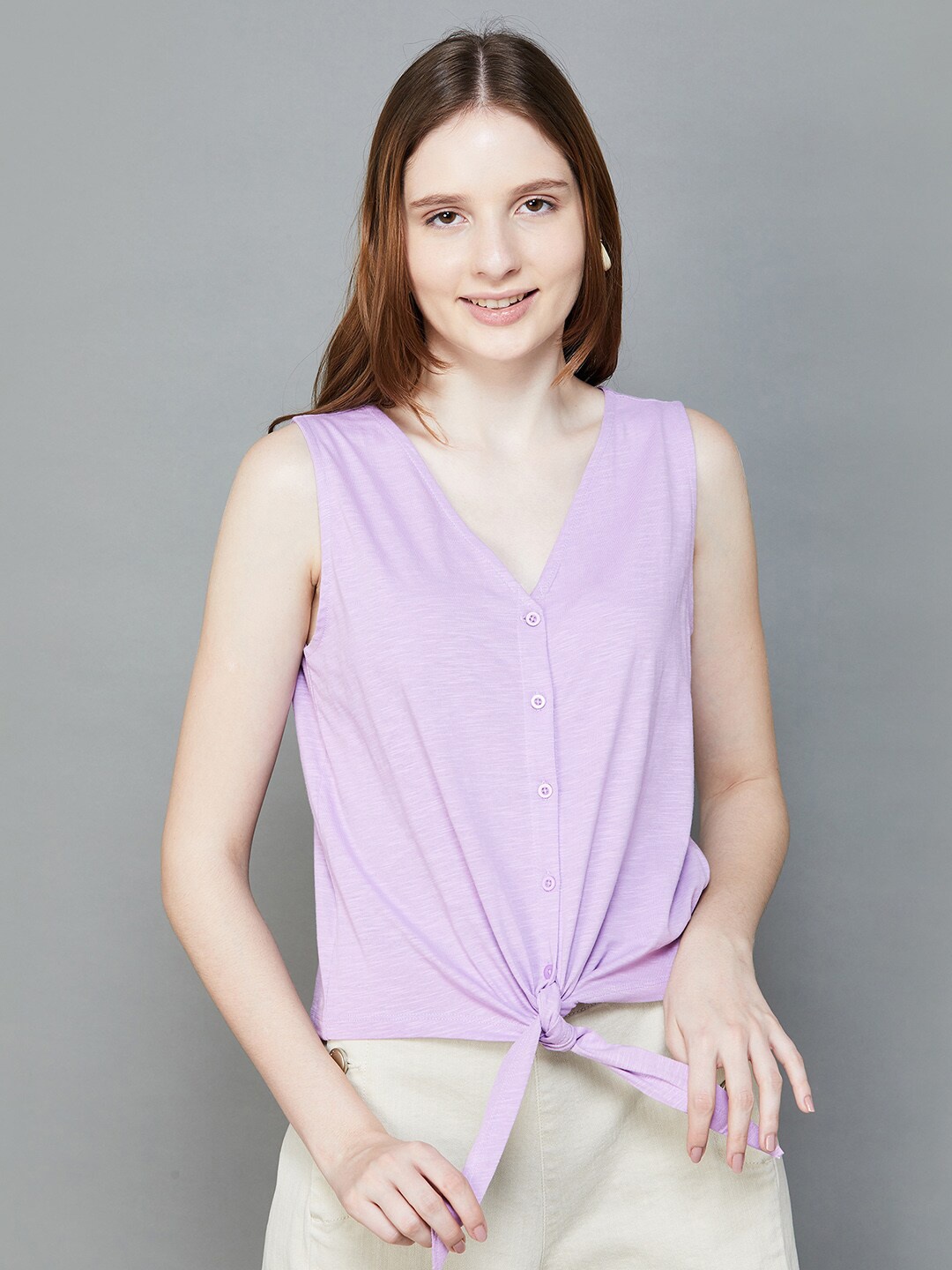 

Fame Forever by Lifestyle V-Neck Sleeveless Cotton Top, Violet