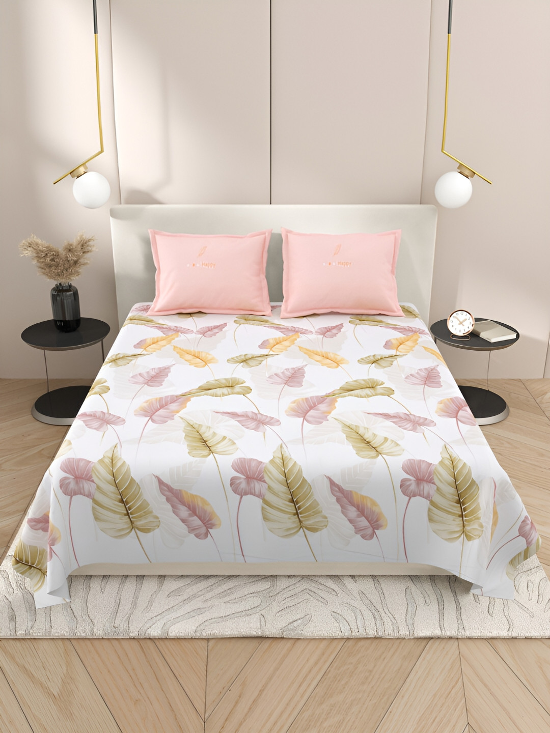 

Aura White & Green Cotton Floral 220 TC King Bedsheet with 2 Pillow Covers