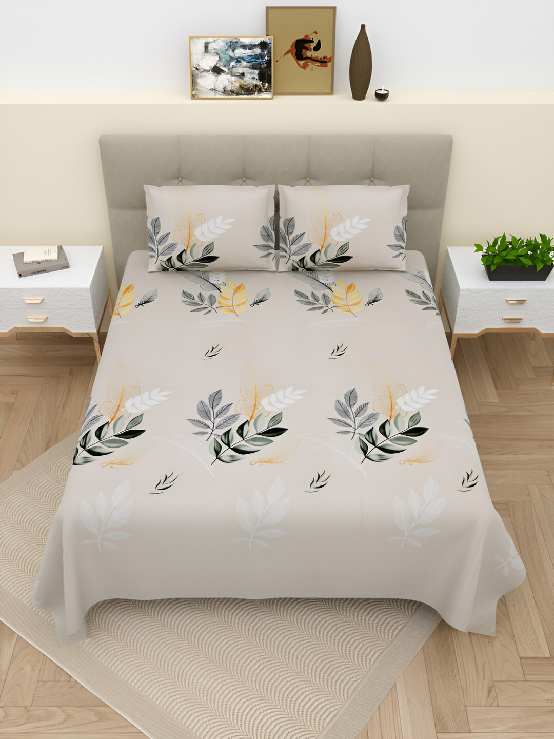 

Aura Brown & Green Floral Printed Cotton 220 TC King Bedsheet With 2 Pillow Covers