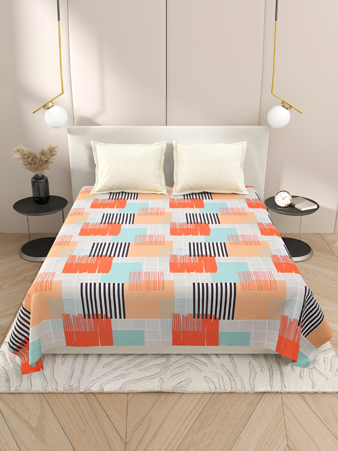 

Aura Grey & Blue Abstract Printed Cotton 220 TC King Bedsheet With 2 Pillow Covers