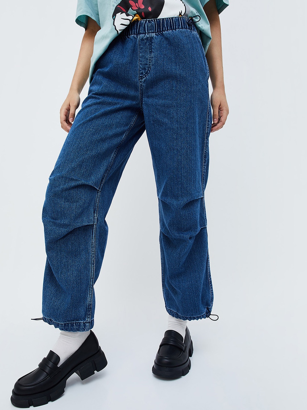 

Ginger by Lifestyle Women Jogger Clean Look Pure Cotton Jeans, Blue