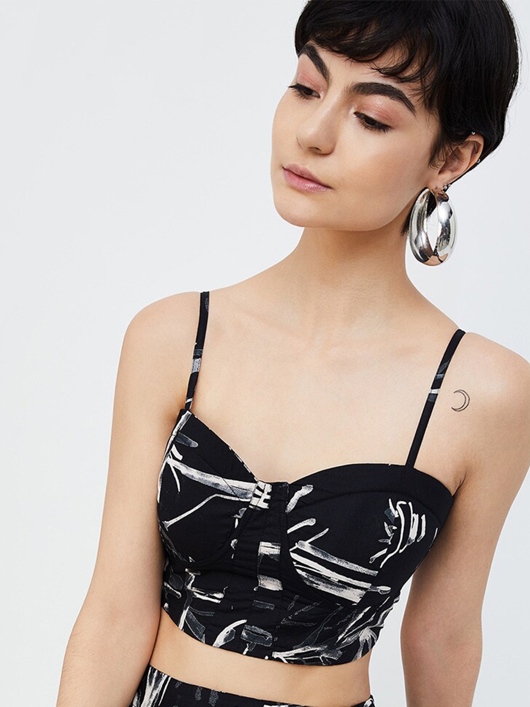 

Ginger by Lifestyle Abstract Printed Pure Cotton Crop Top, Black