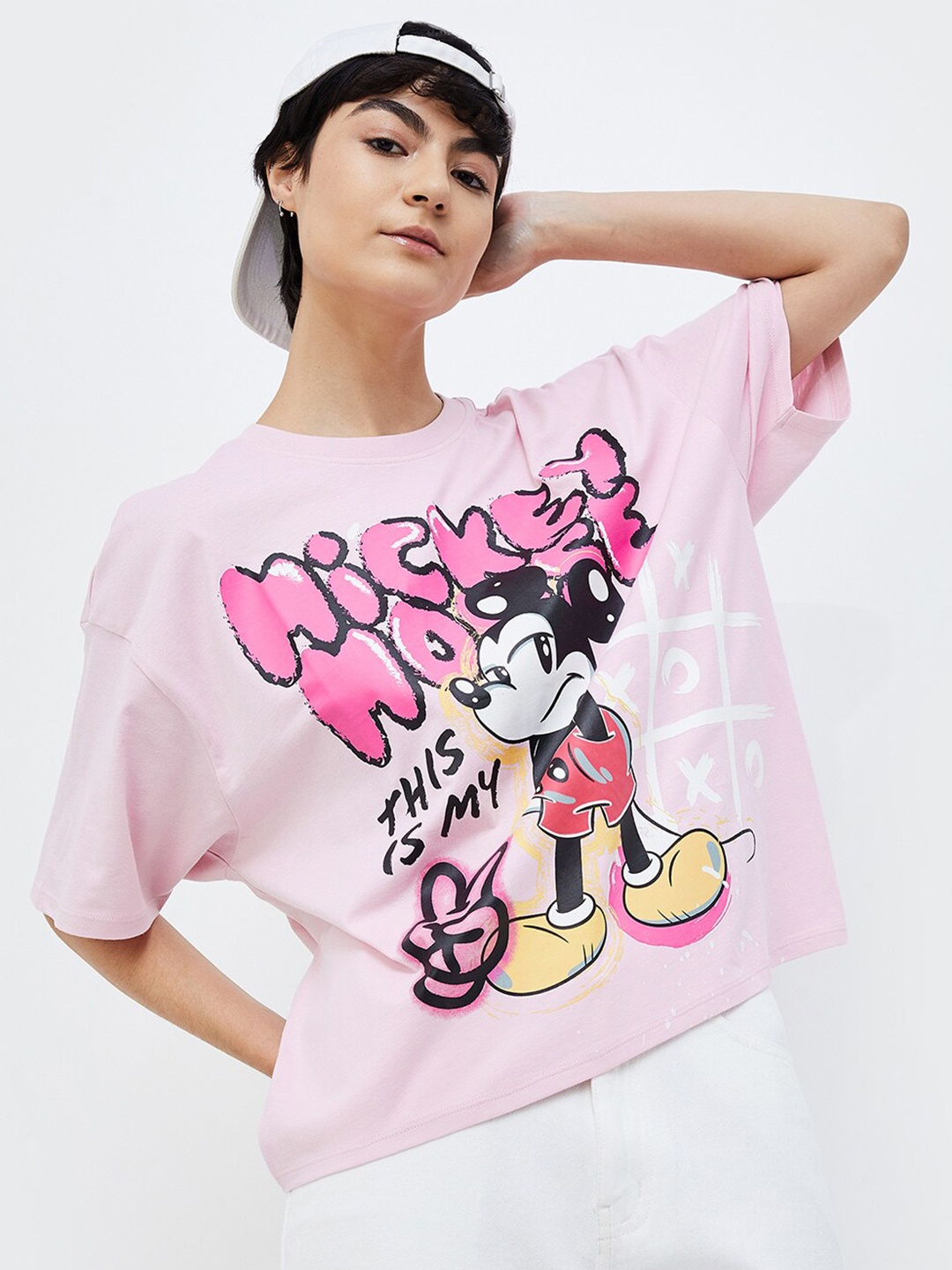 

Ginger by Lifestyle Mickey Mouse Printed Pure Cotton T-shirt, Pink
