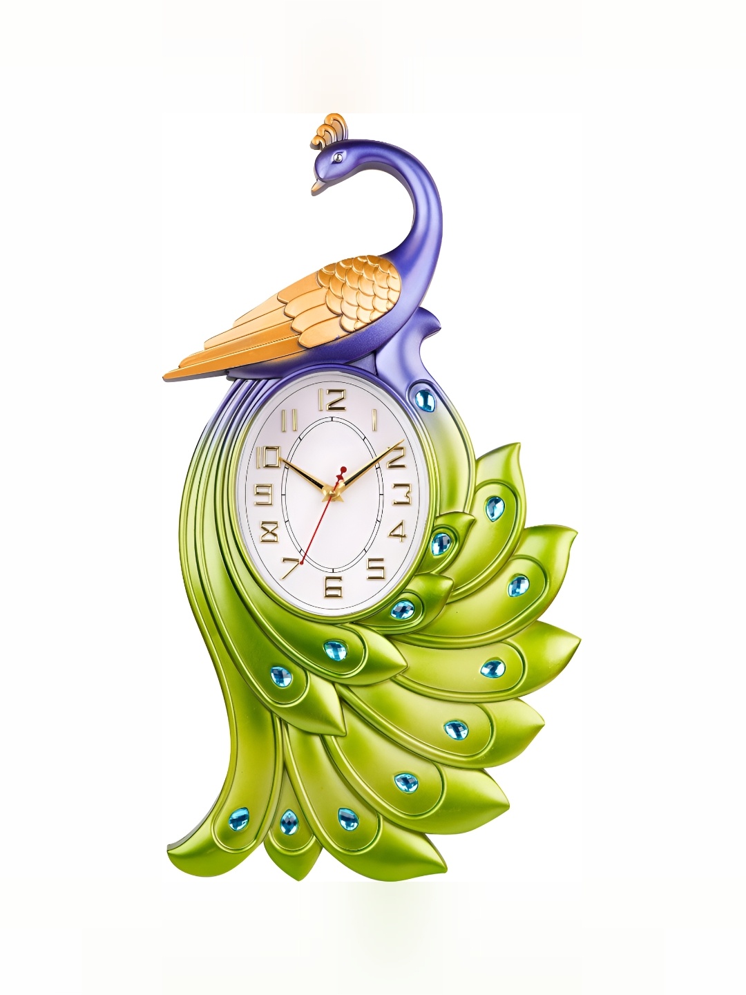 

Sigaram Yellow Peacock Shaped Wall Clock, Green