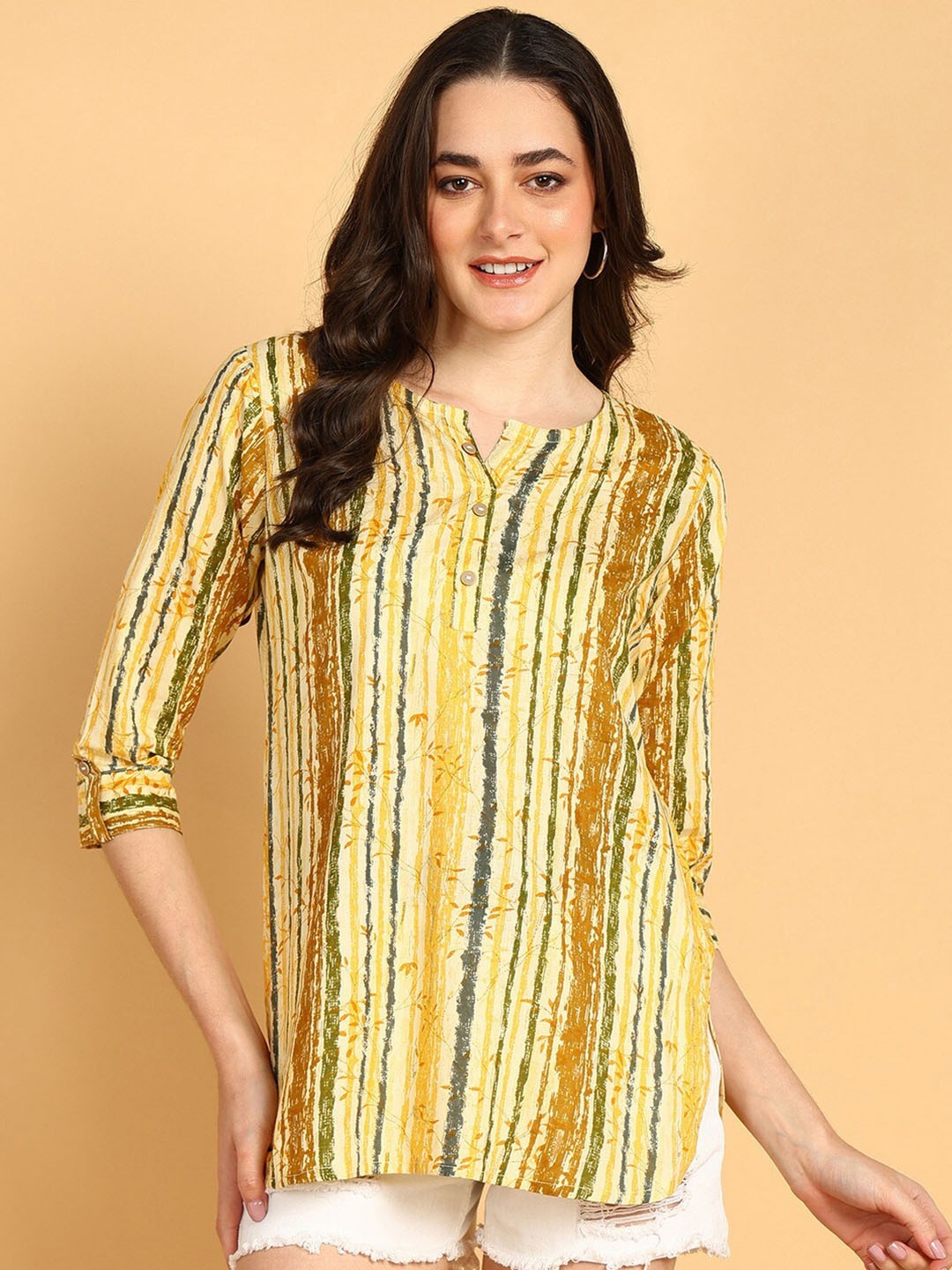 

JAIPURFAME Printed Cotton Top, Yellow