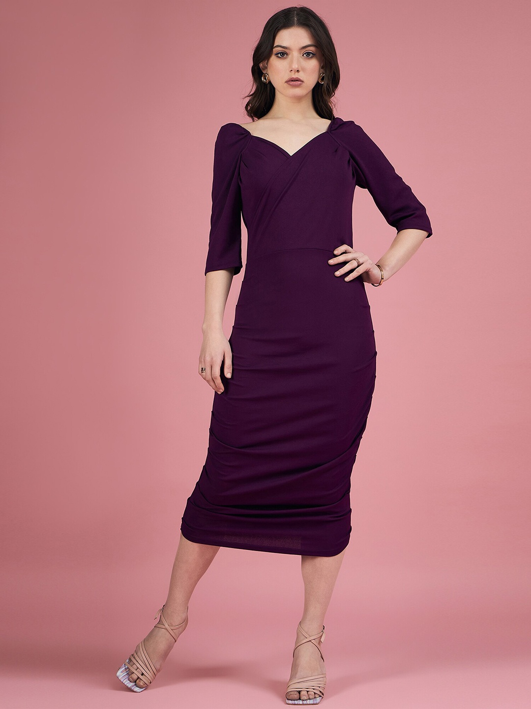 

DressBerry Purple V-Neck Sheath Midi Dress