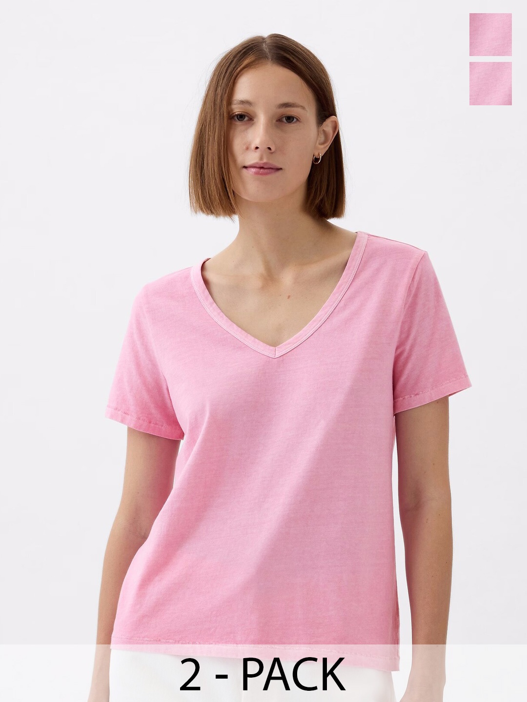 

COLOR CAPITAL V-Neck Short Sleeves Top, Pink