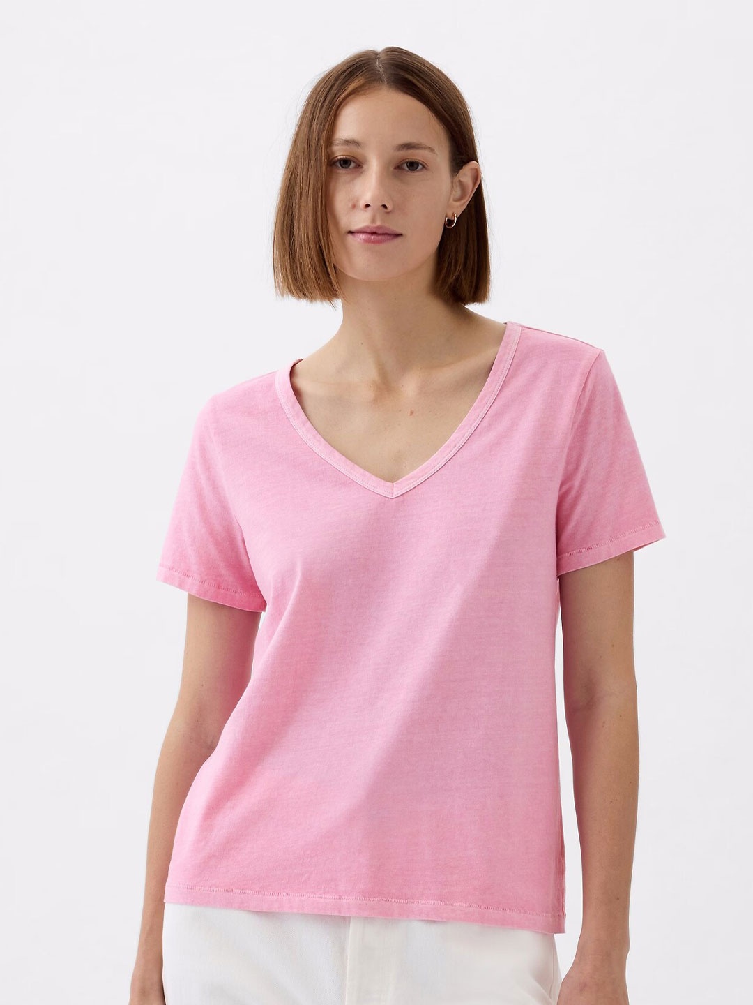 

COLOR CAPITAL Pack of 2 V-Neck Short Sleeve Relaxed Fit Top, Pink