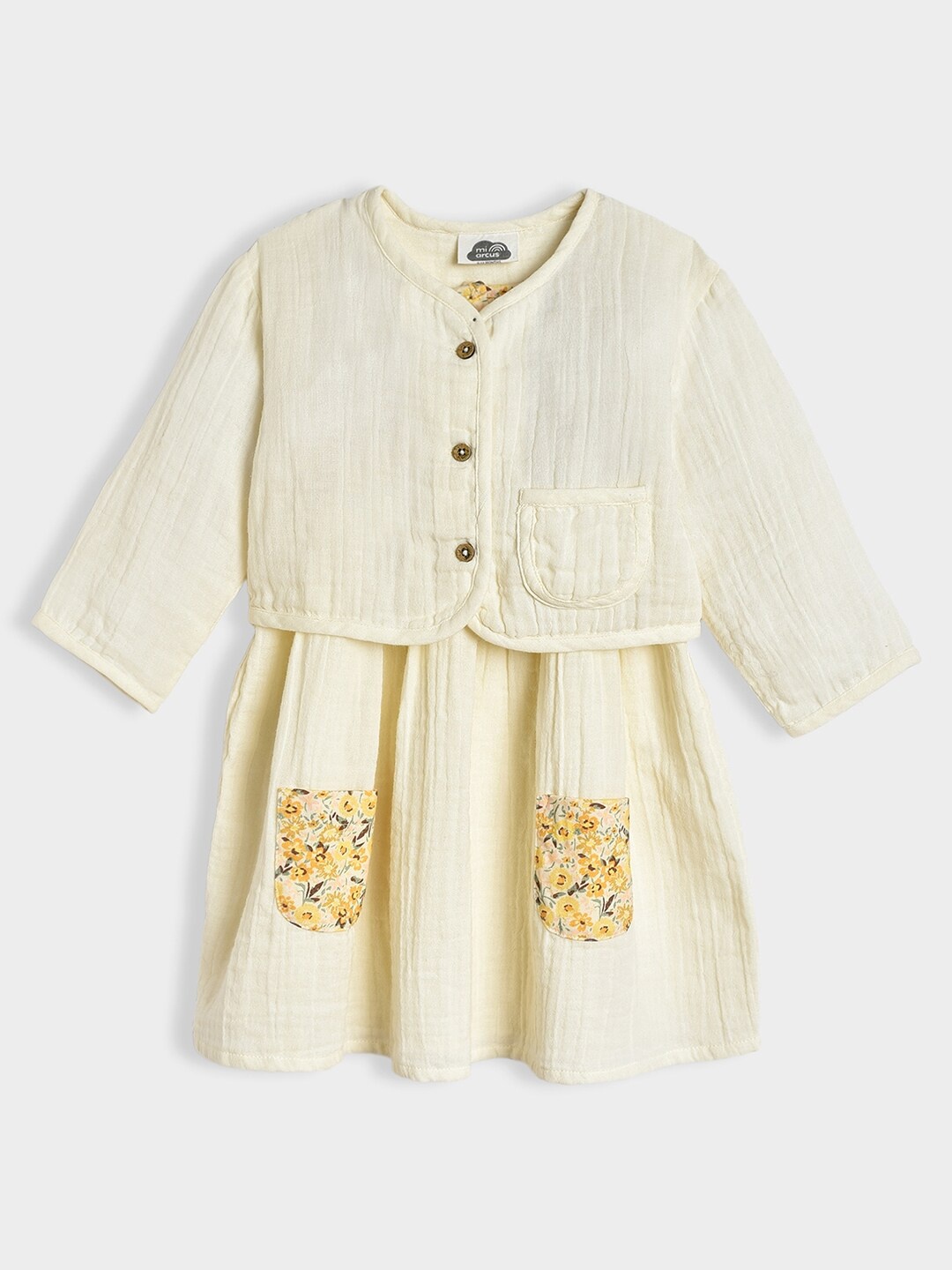 

MiArcus Girls Floral Printed A-Line Dress with Shrug, Cream