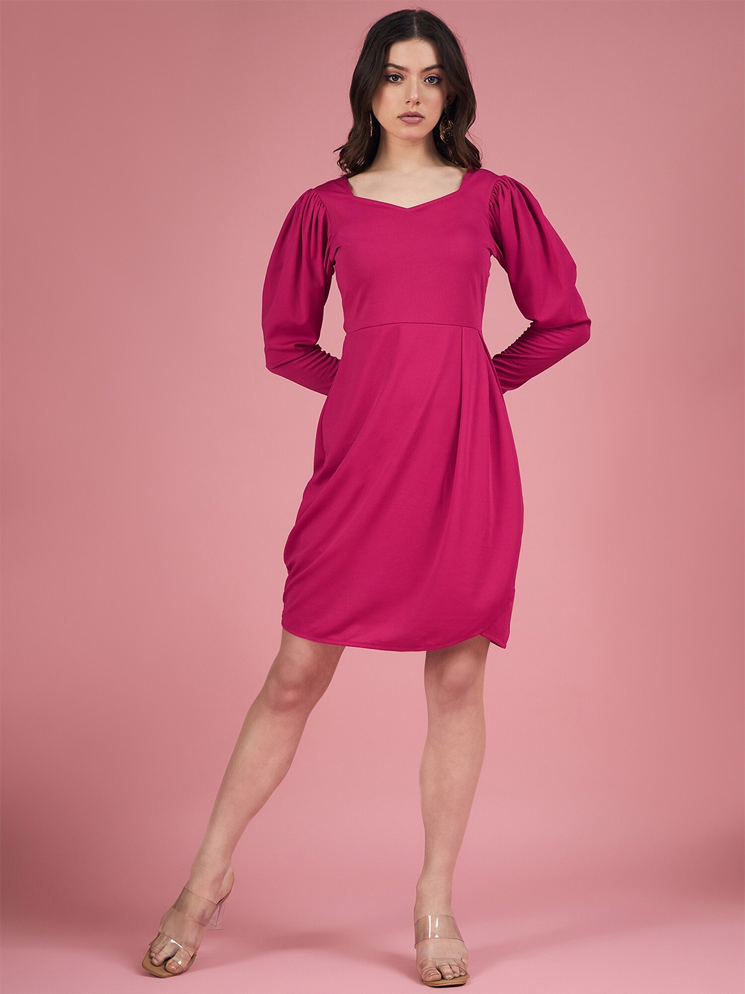 

DressBerry Pink Sweetheart Neck A-Line Dress