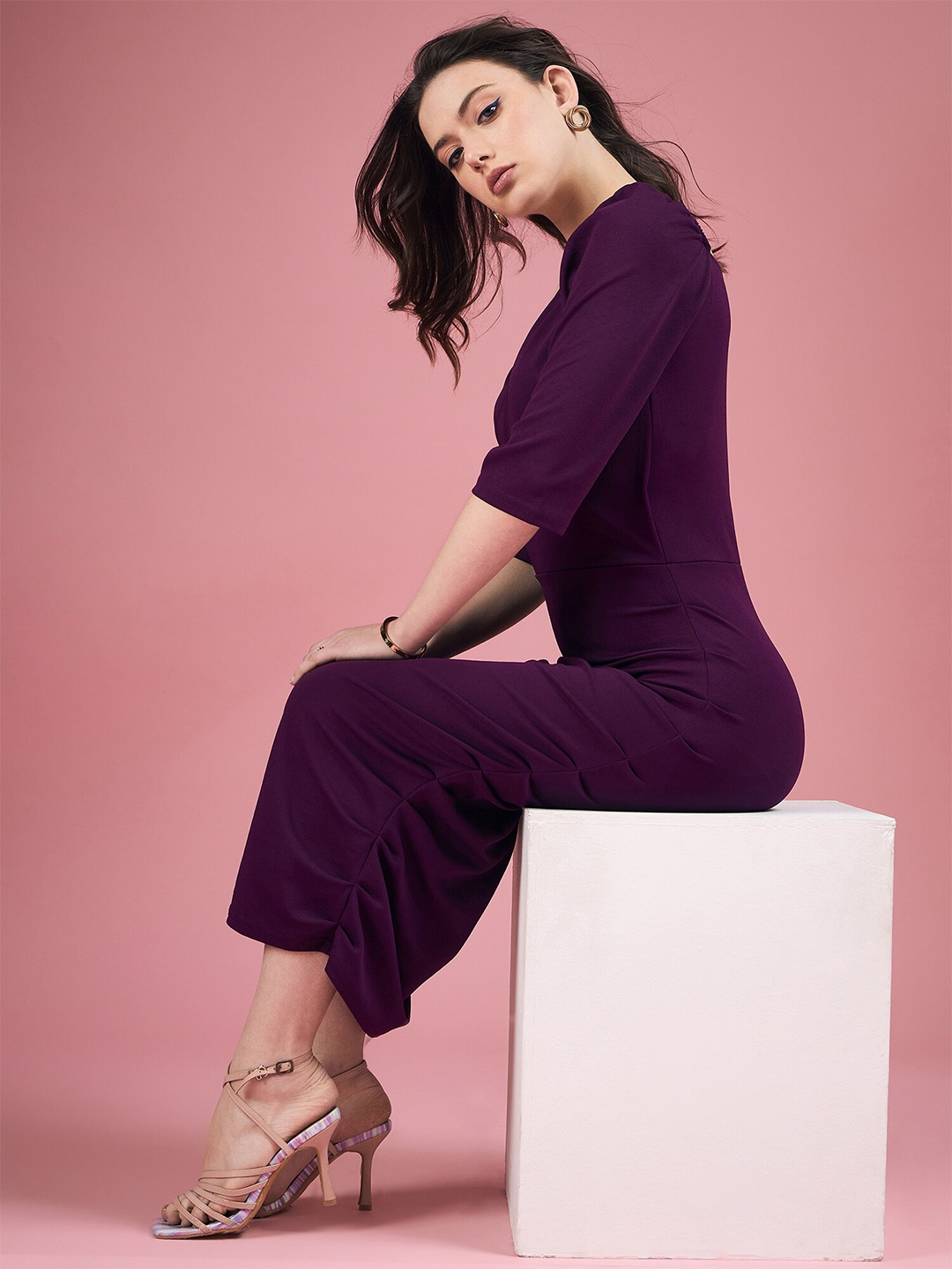 

DressBerry Purple V Neck Sheath Midi Dress