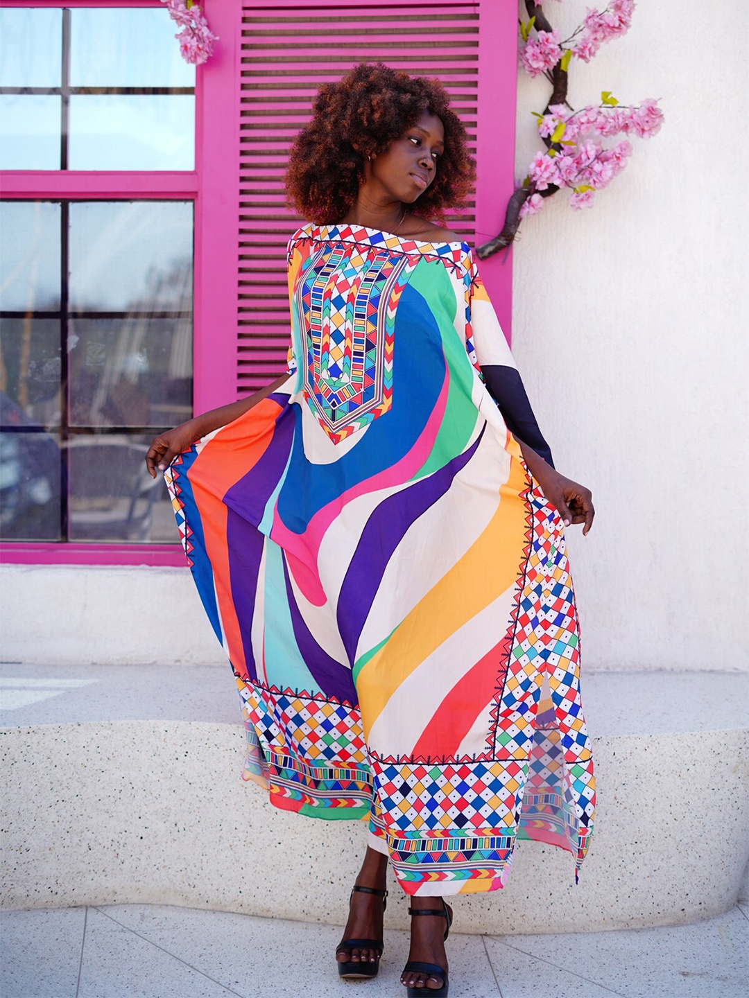 

Rajoria Instyle Abstract Printed Kaftan Maxi Dress, White