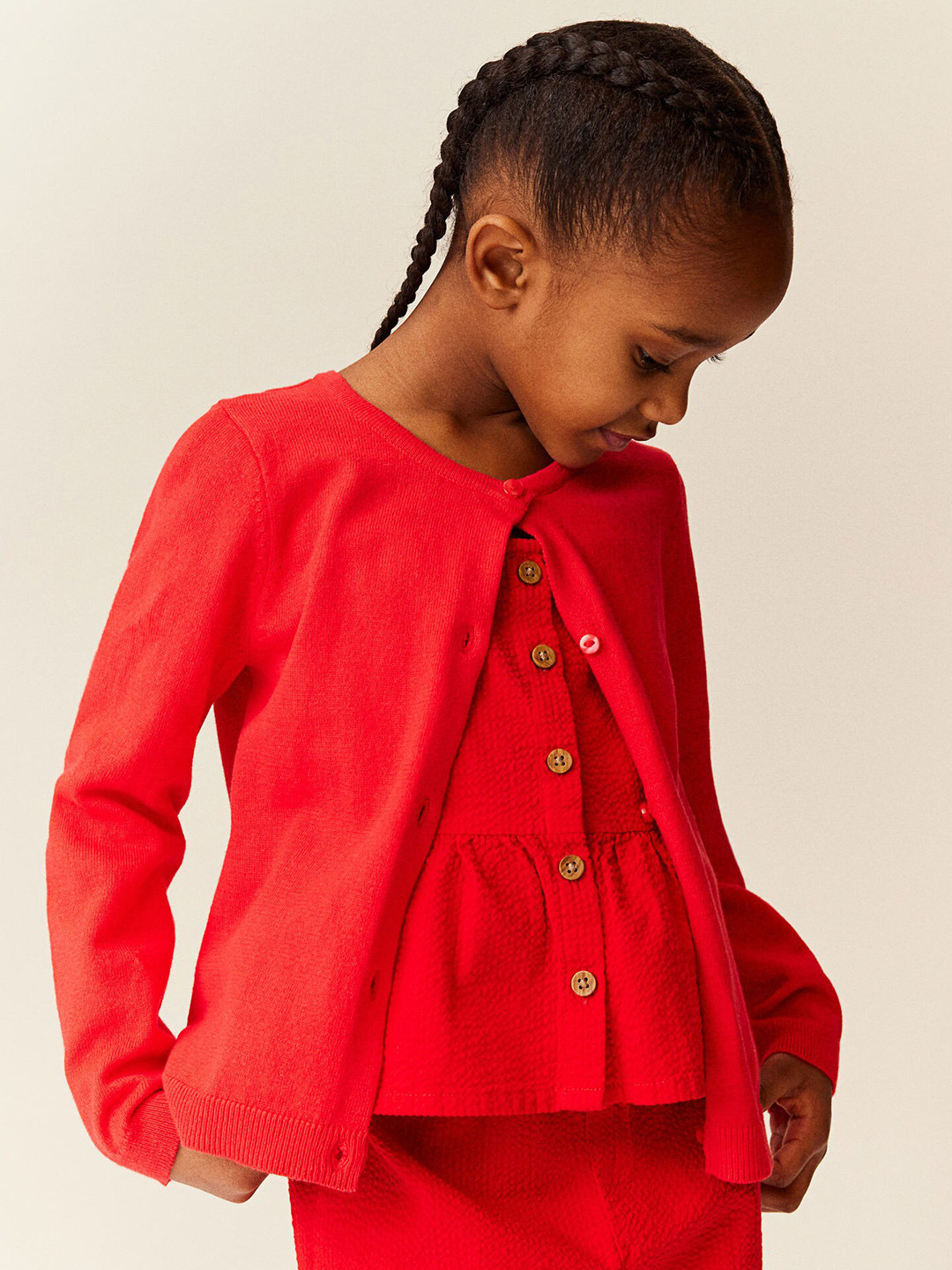 

H&M Girls Fine-Knit Cotton Cardigan, Red