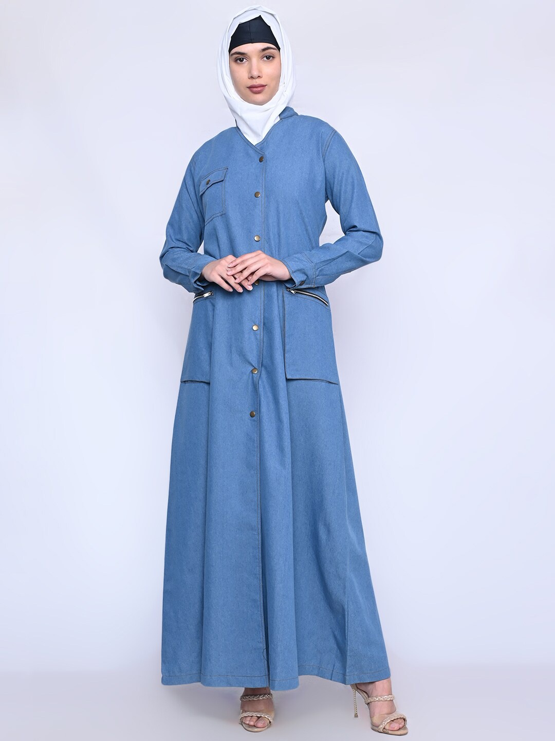 

MOMIN LIBAS Long Sleeves Denim Abaya Burqa, Blue