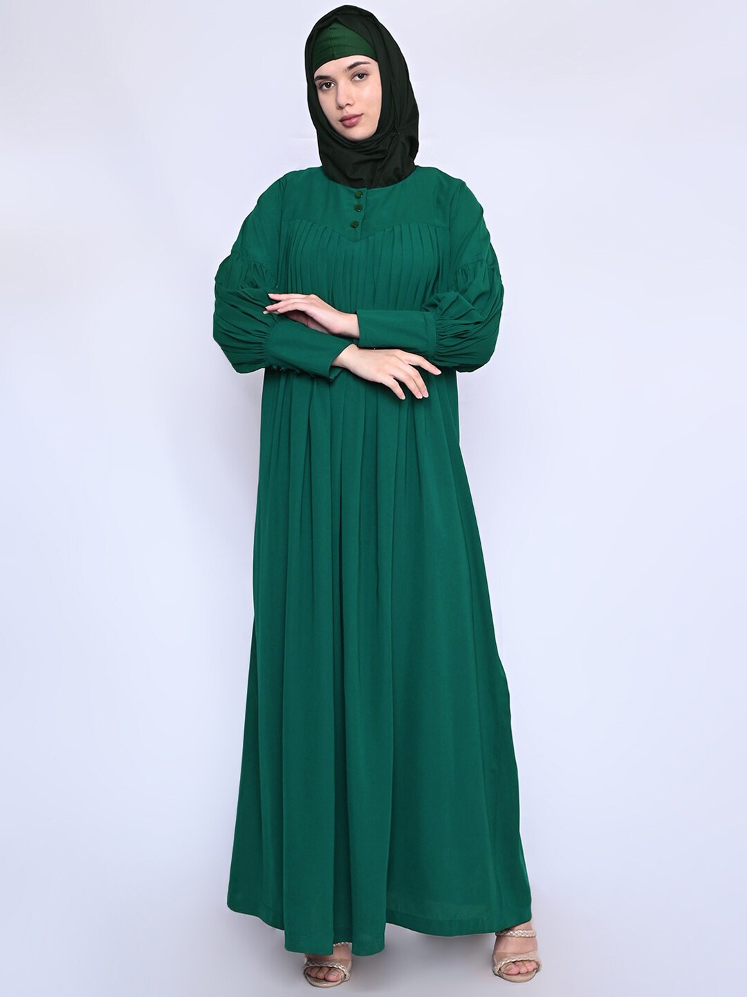 

MOMIN LIBAS Front Gathered Abaya Burqa, Green