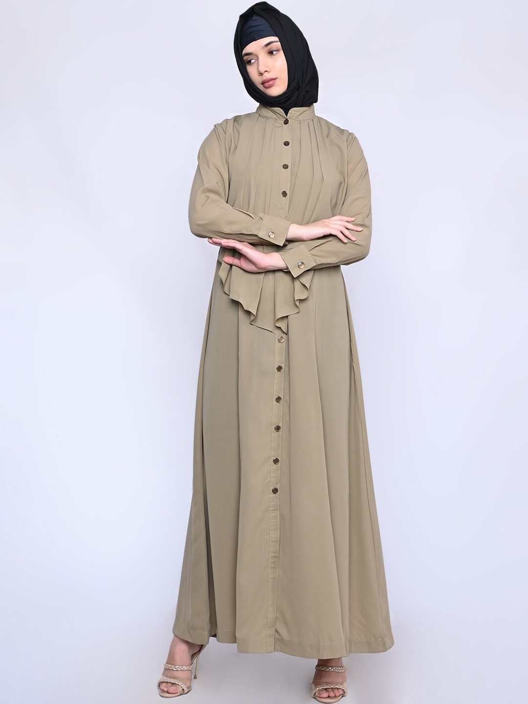 

MOMIN LIBAS Pintuck Burqa With Scarf, Beige