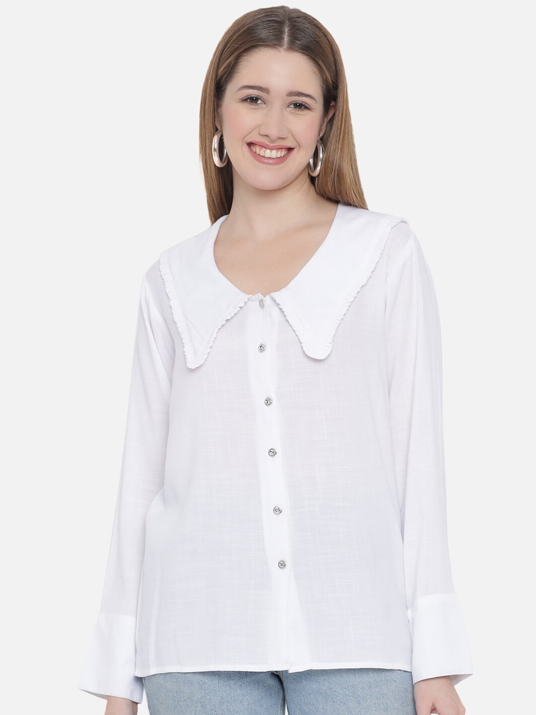

Indietoga Classic Above the Keyboard Collar Cotton Linen Casual Shirt, White