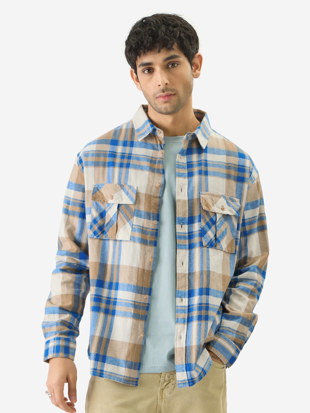 

The Souled Store Plaid: Corsair Tartan Checked Casual Pure Cotton Shirt, Off white