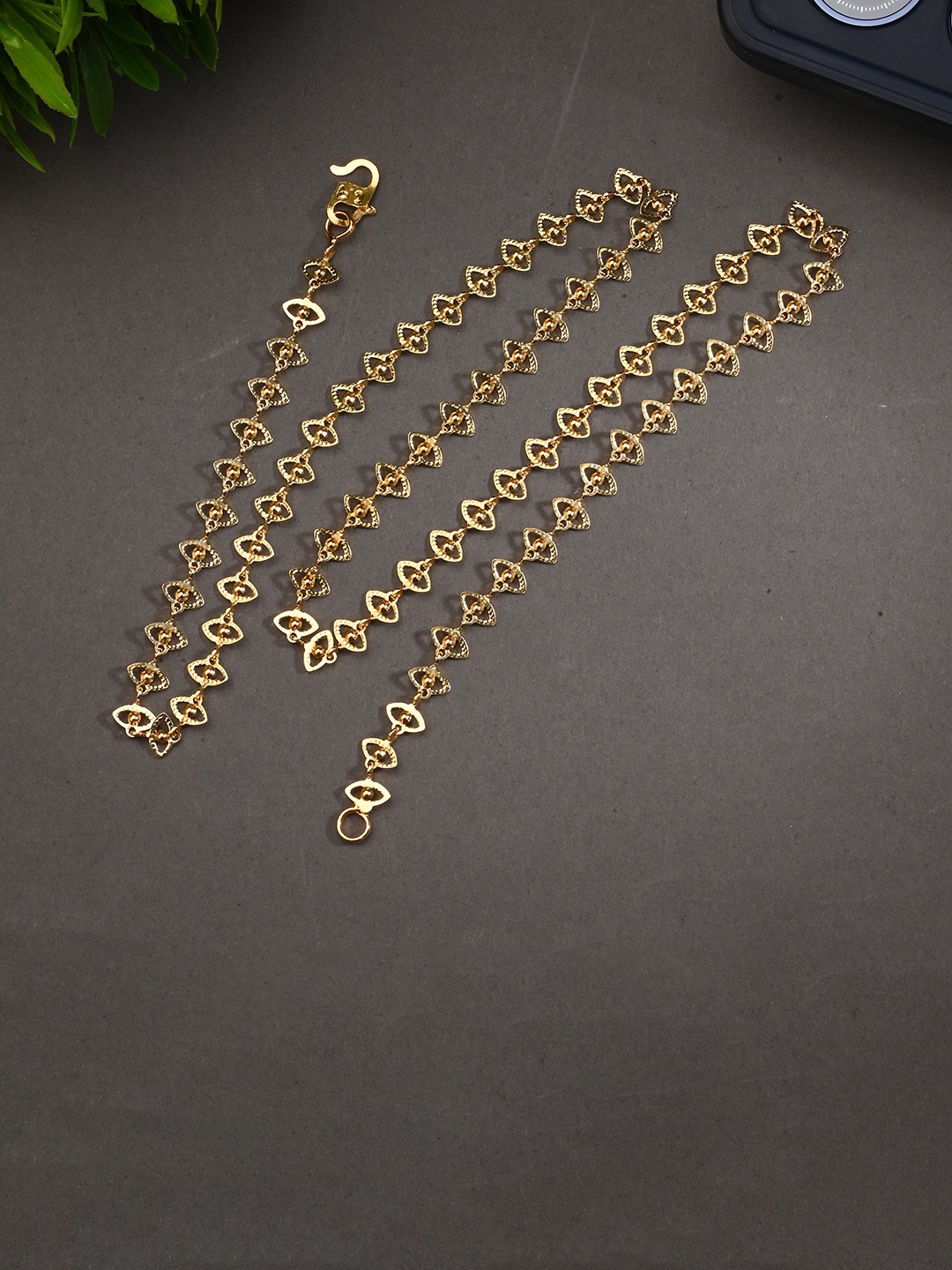 

AanyaCentric Set Of 2 Silver-Plated Anklets With Gold-Plated Chain