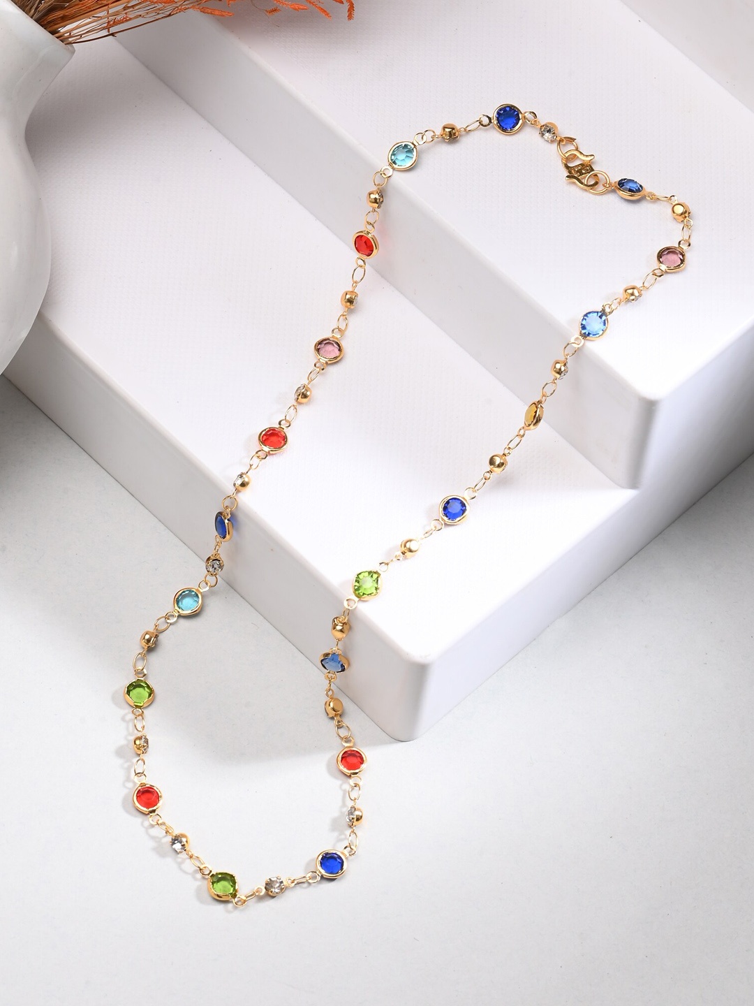 

AanyaCentric Set Of 2 Silver-Plated Anklets With Gold-Plated Chain