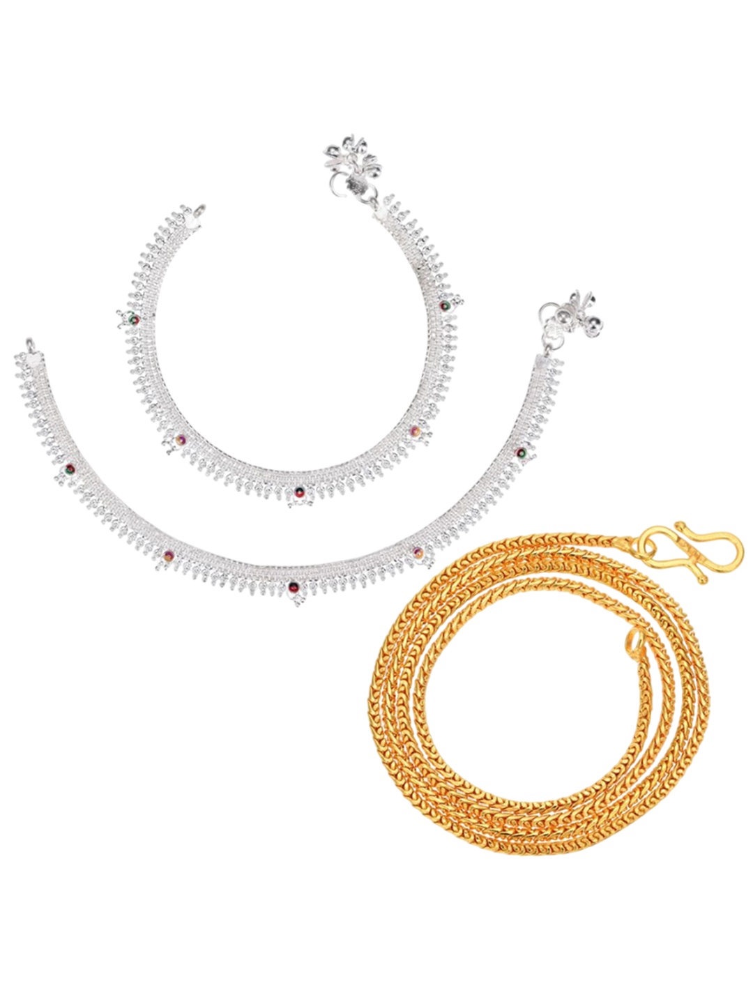 

AanyaCentric Gold-plated Chain & Silver-Plated Anklets Jewellery Set