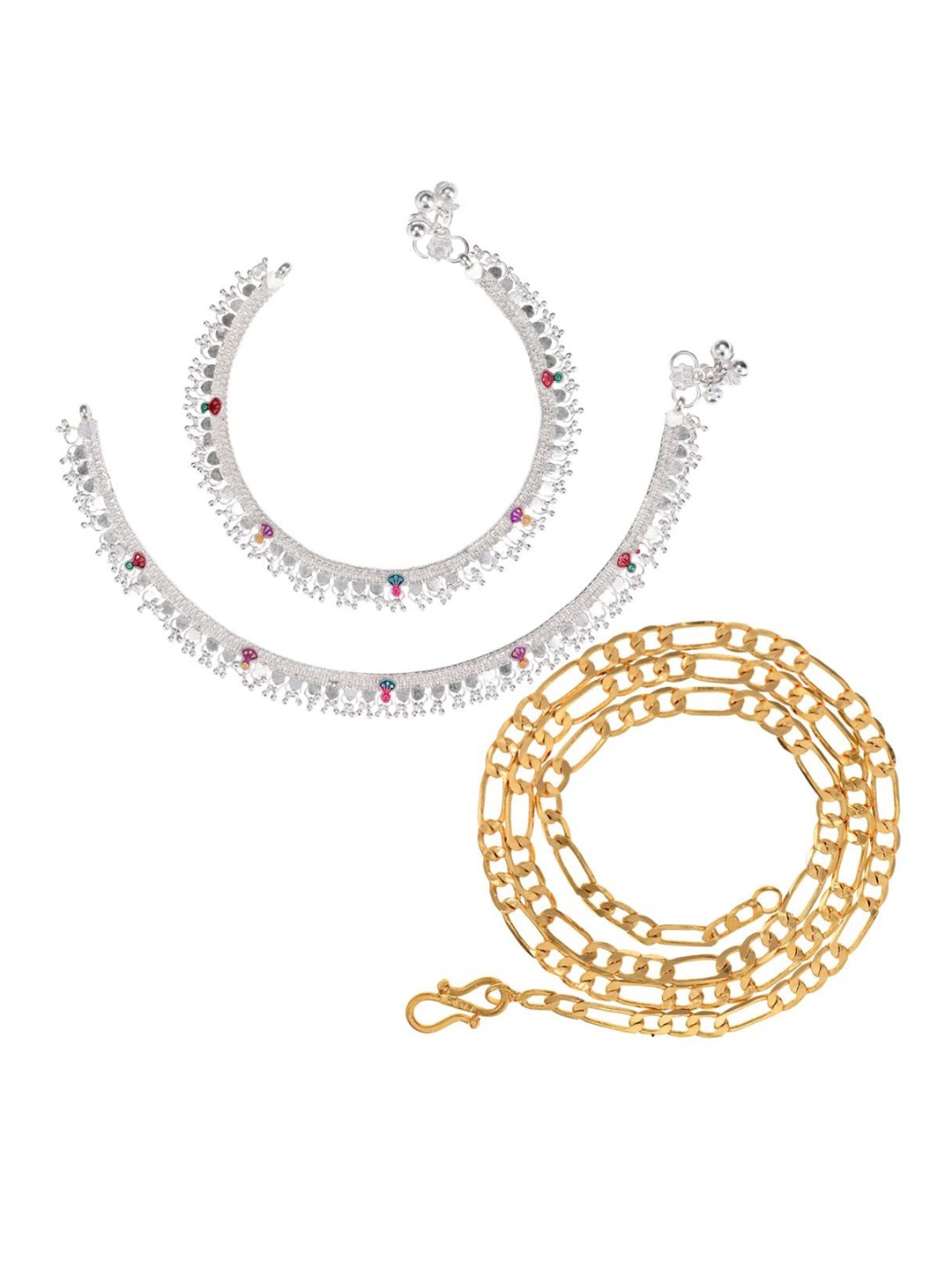 

AanyaCentric Silver-Plated Beaded Anklets With Gold-Plated Chain