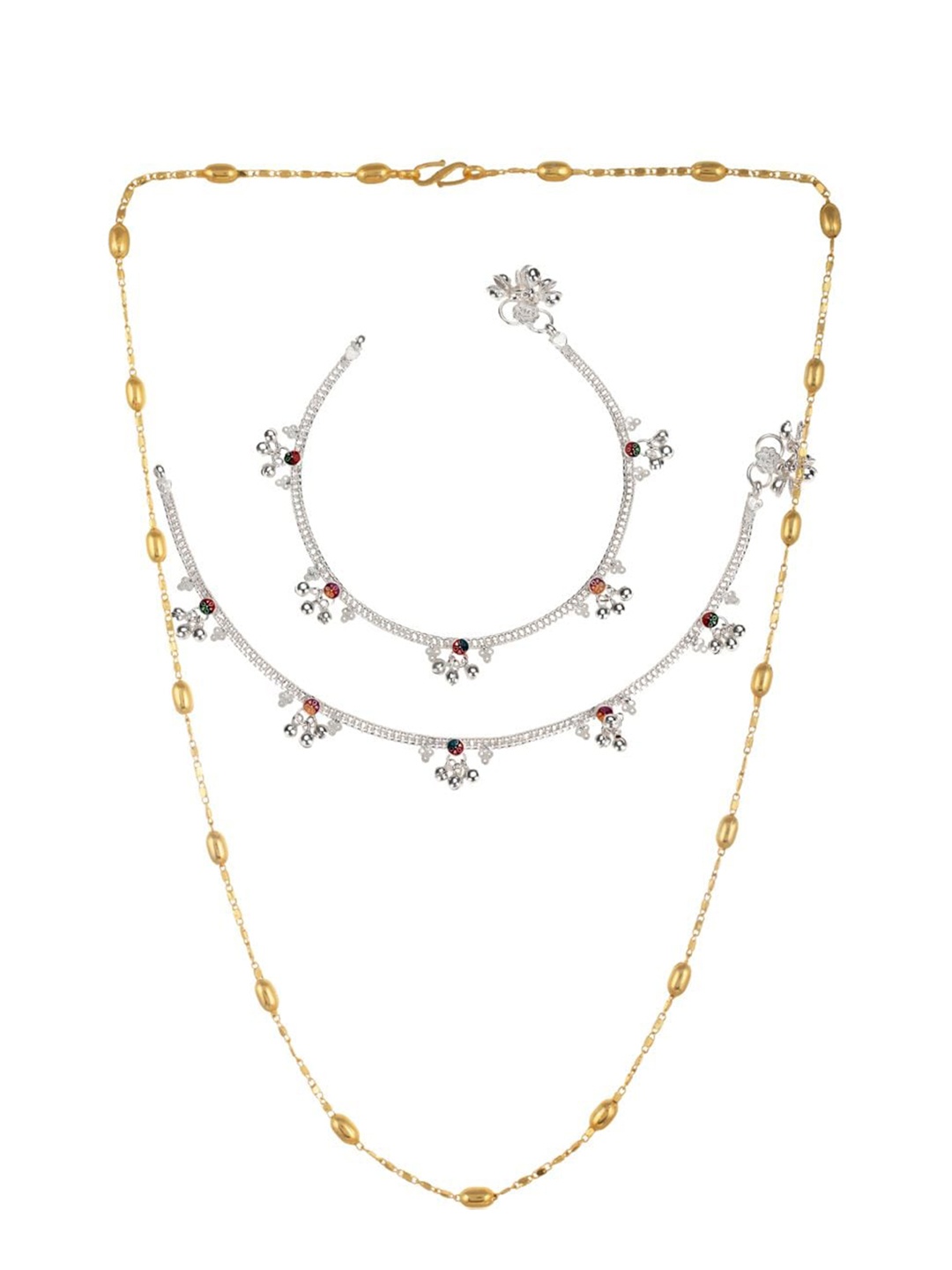 

AanyaCentric Silver & Gold-Plated Beaded Temple Jewellery Set