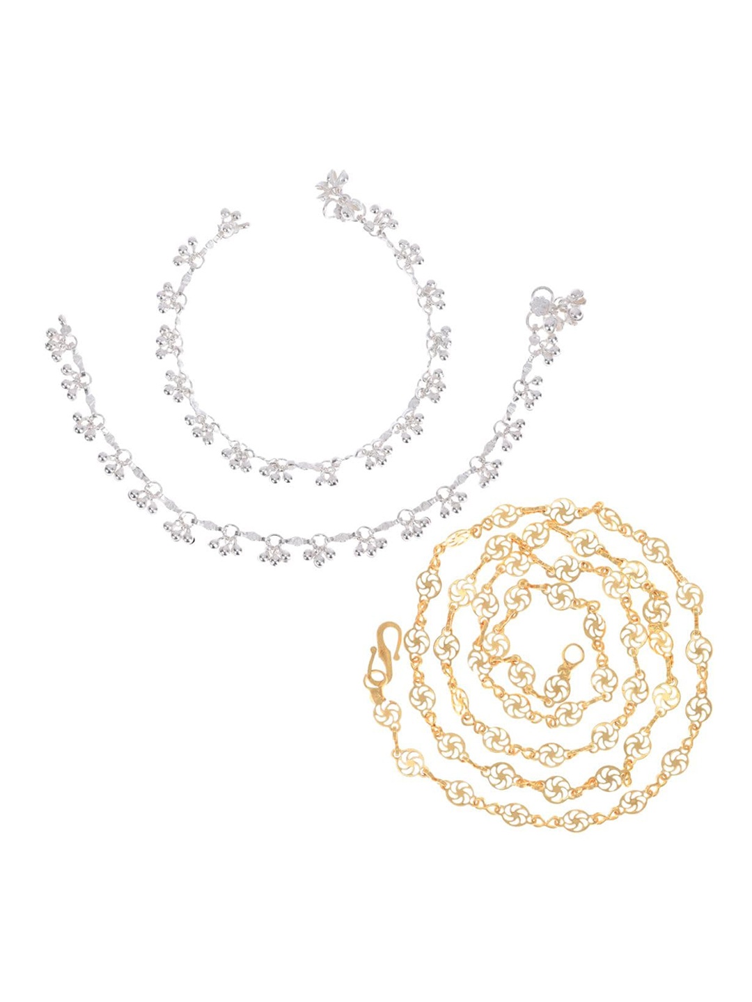 

AanyaCentric Gold-plated Chain & Silver-Plated Anklets Jewellery Set