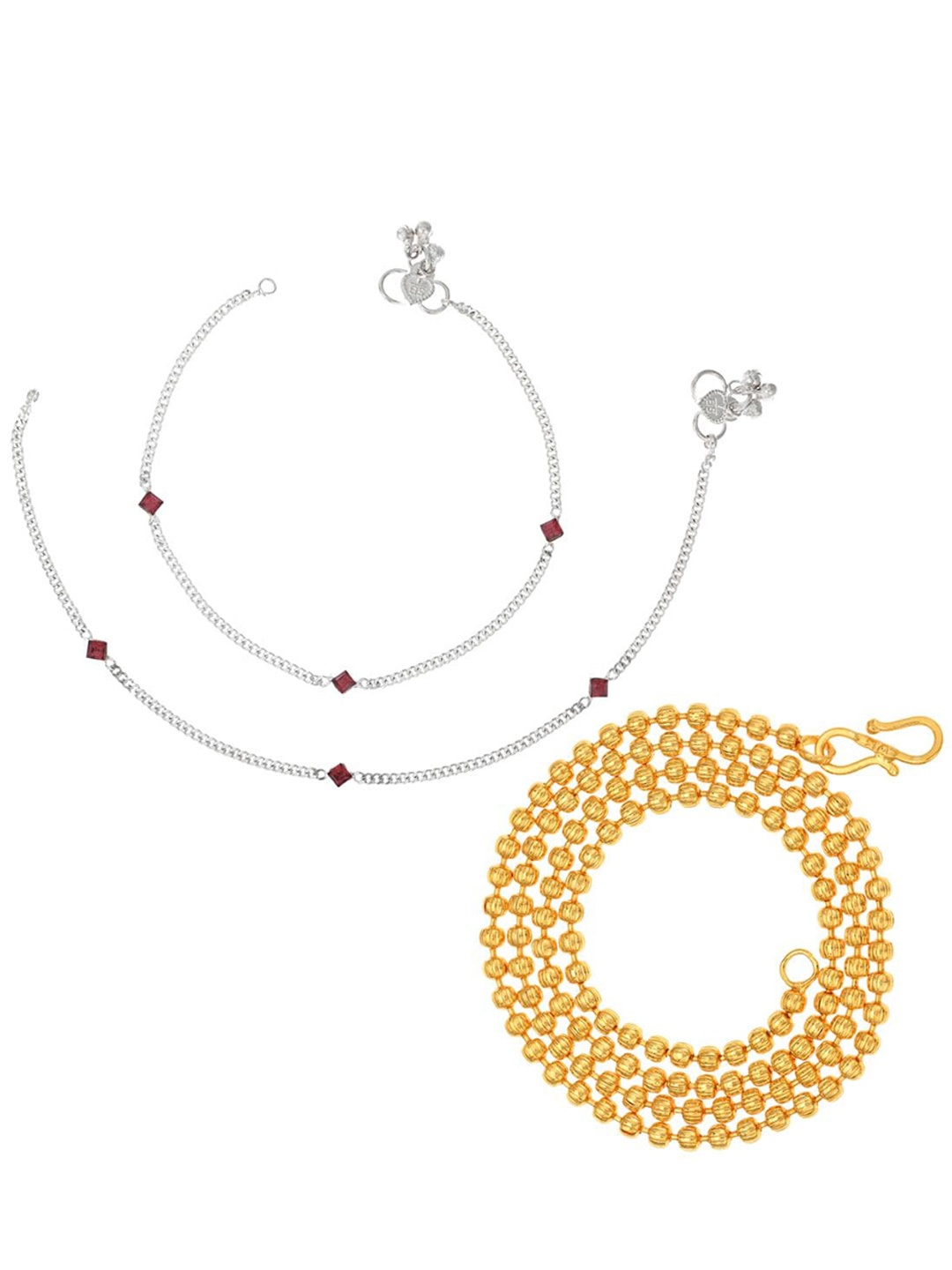 

AanyaCentric Silver-Plated Beaded Anklets With Gold-Plated Chain