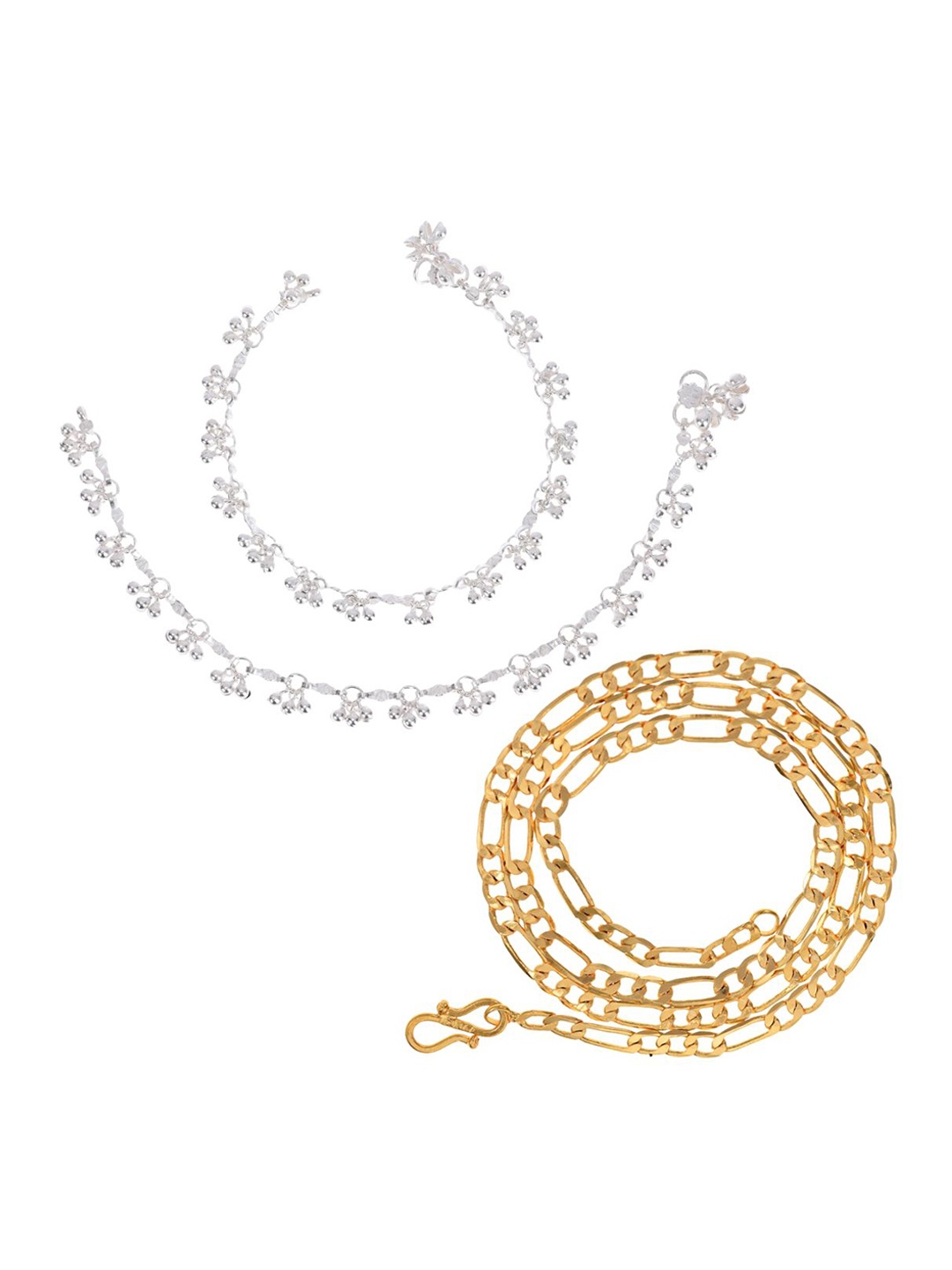 

AanyaCentric Set Of 2 Silver-Plated Anklets With Gold-Plated Chain